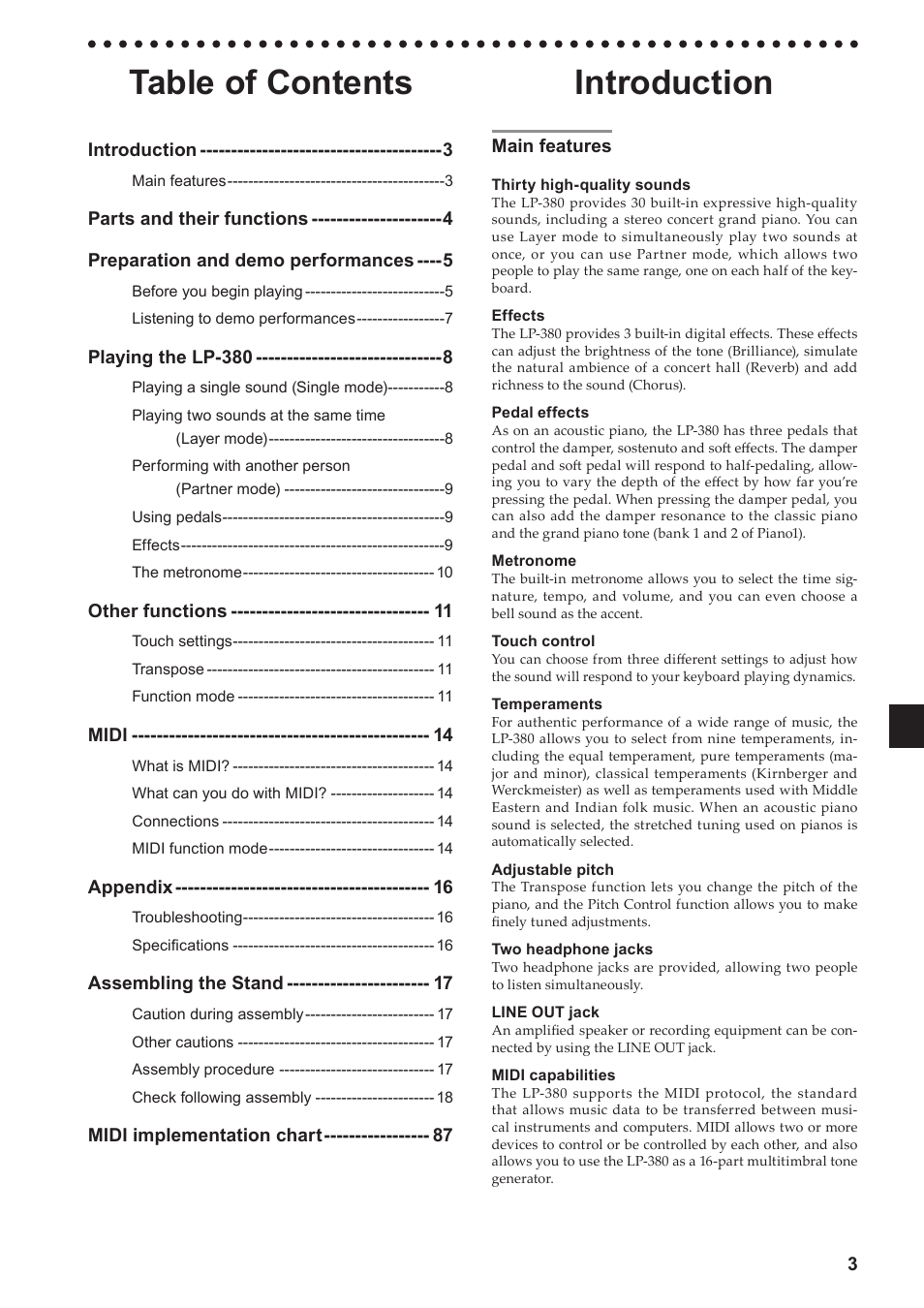 KORG LP-380-73 User Manual | Page 3 / 71