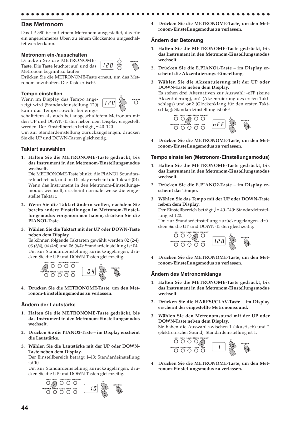 Das metronom, Das-metronom, 44 das metronom | KORG LP-380-73 User Manual | Page 44 / 71