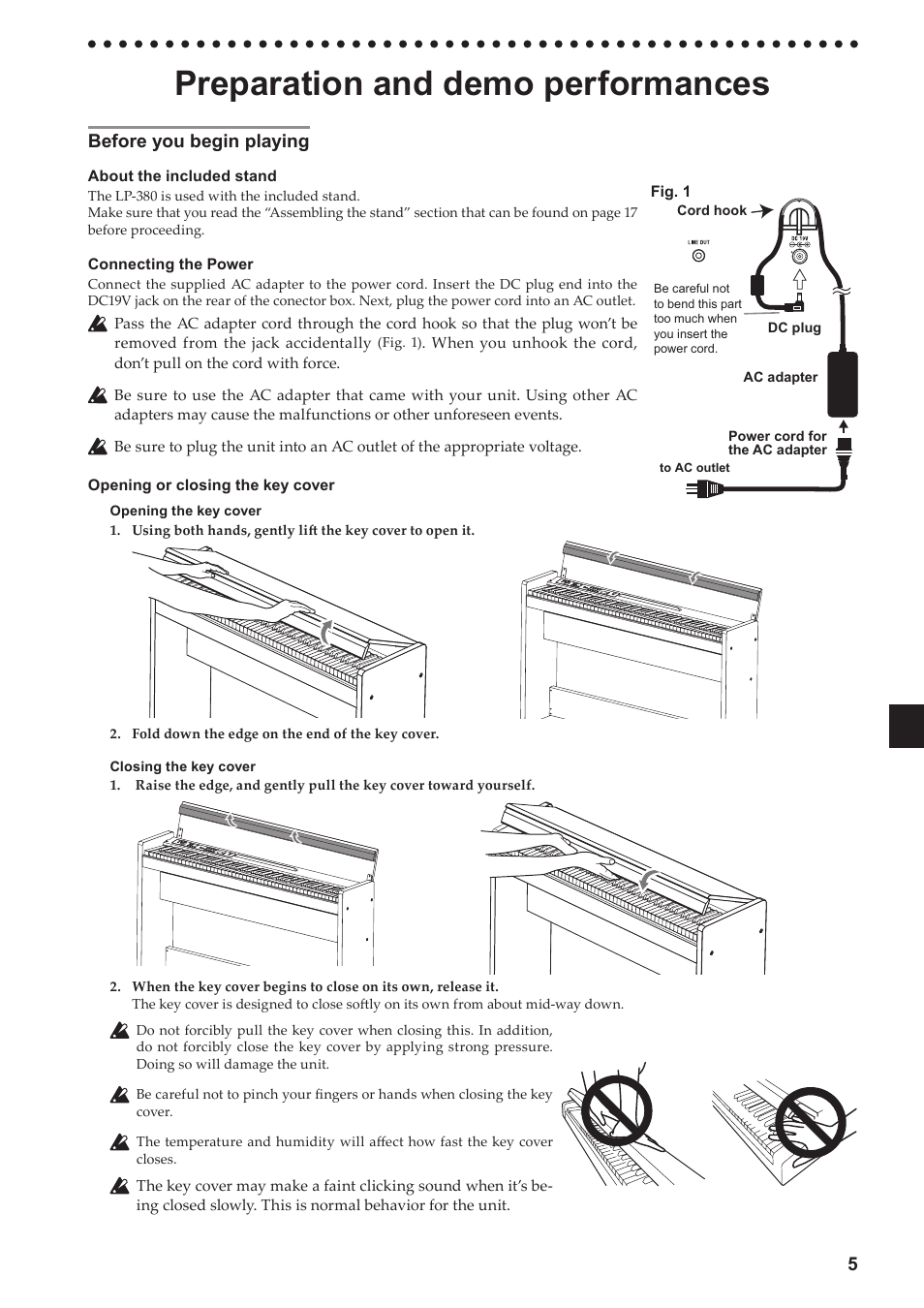 Preparation and demo performances, Before you begin playing | KORG LP-380-73 User Manual | Page 5 / 71