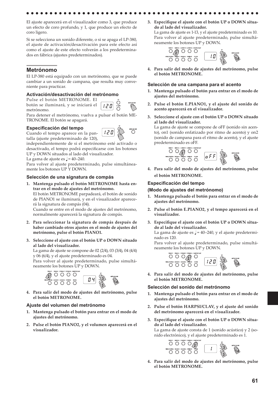 Metrónomo | KORG LP-380-73 User Manual | Page 61 / 71