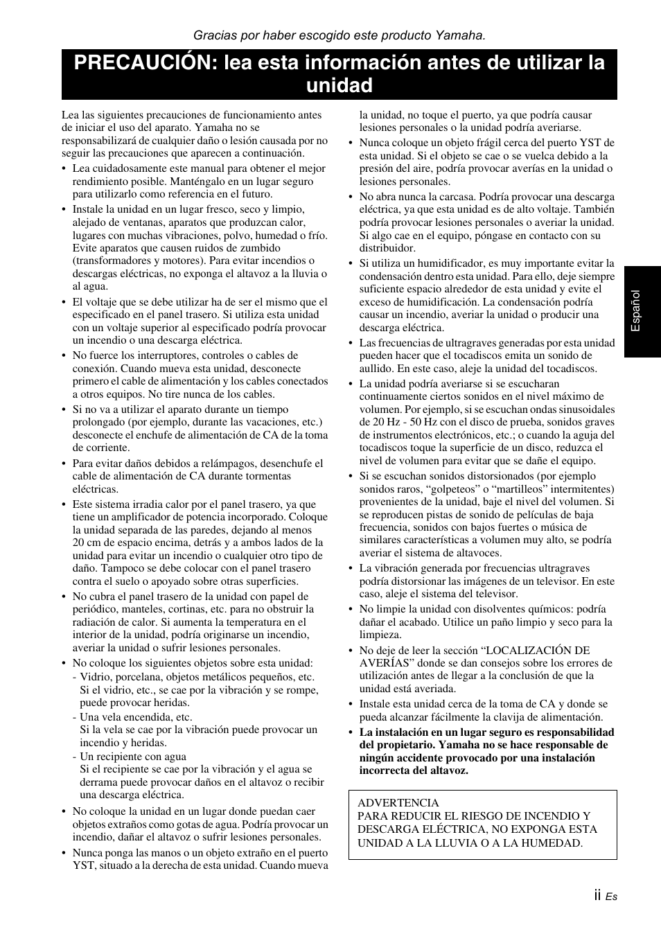 Español | Yamaha NS-SW050 User Manual | Page 23 / 32