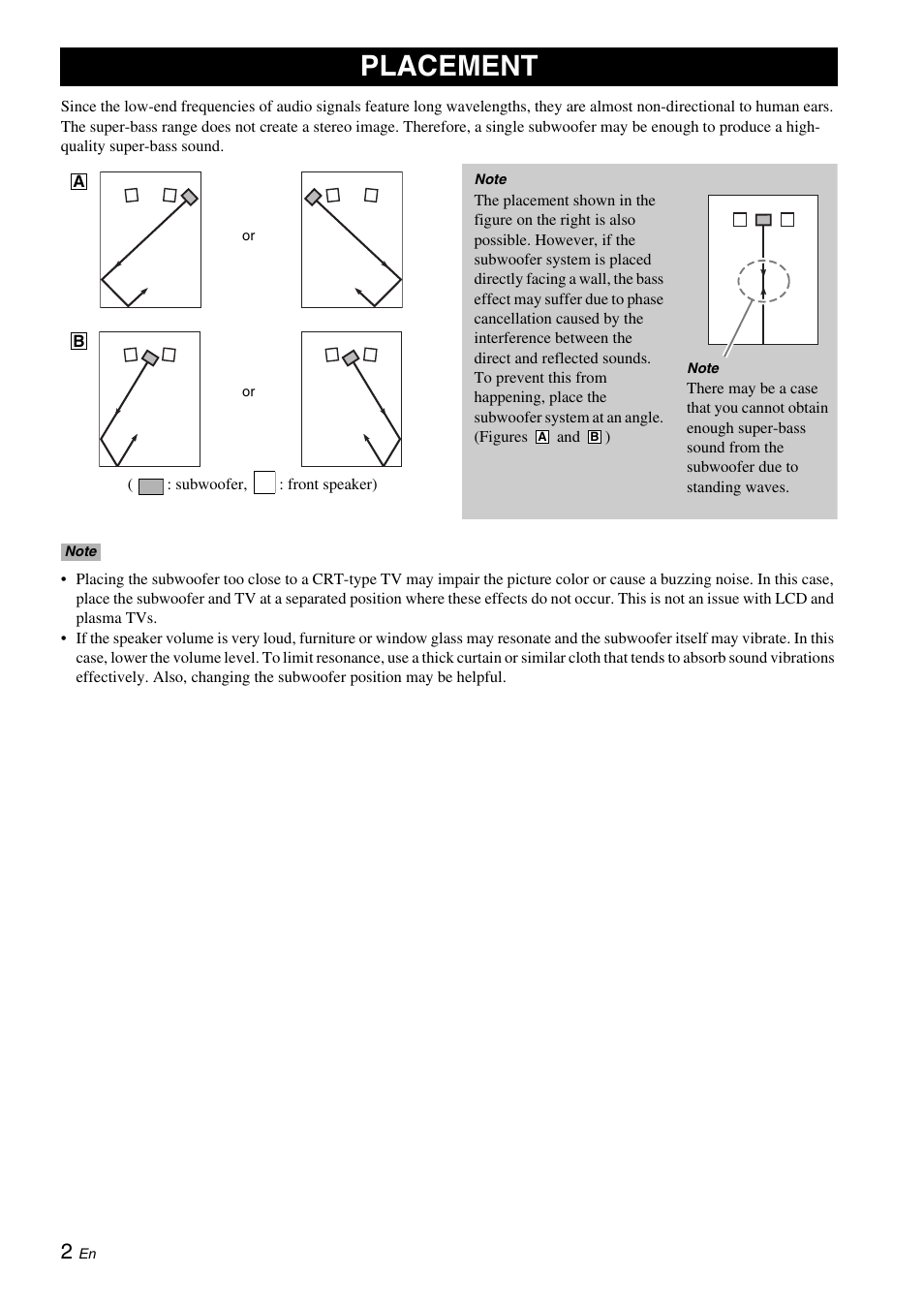 Placement | Yamaha NS-SW050 User Manual | Page 6 / 32