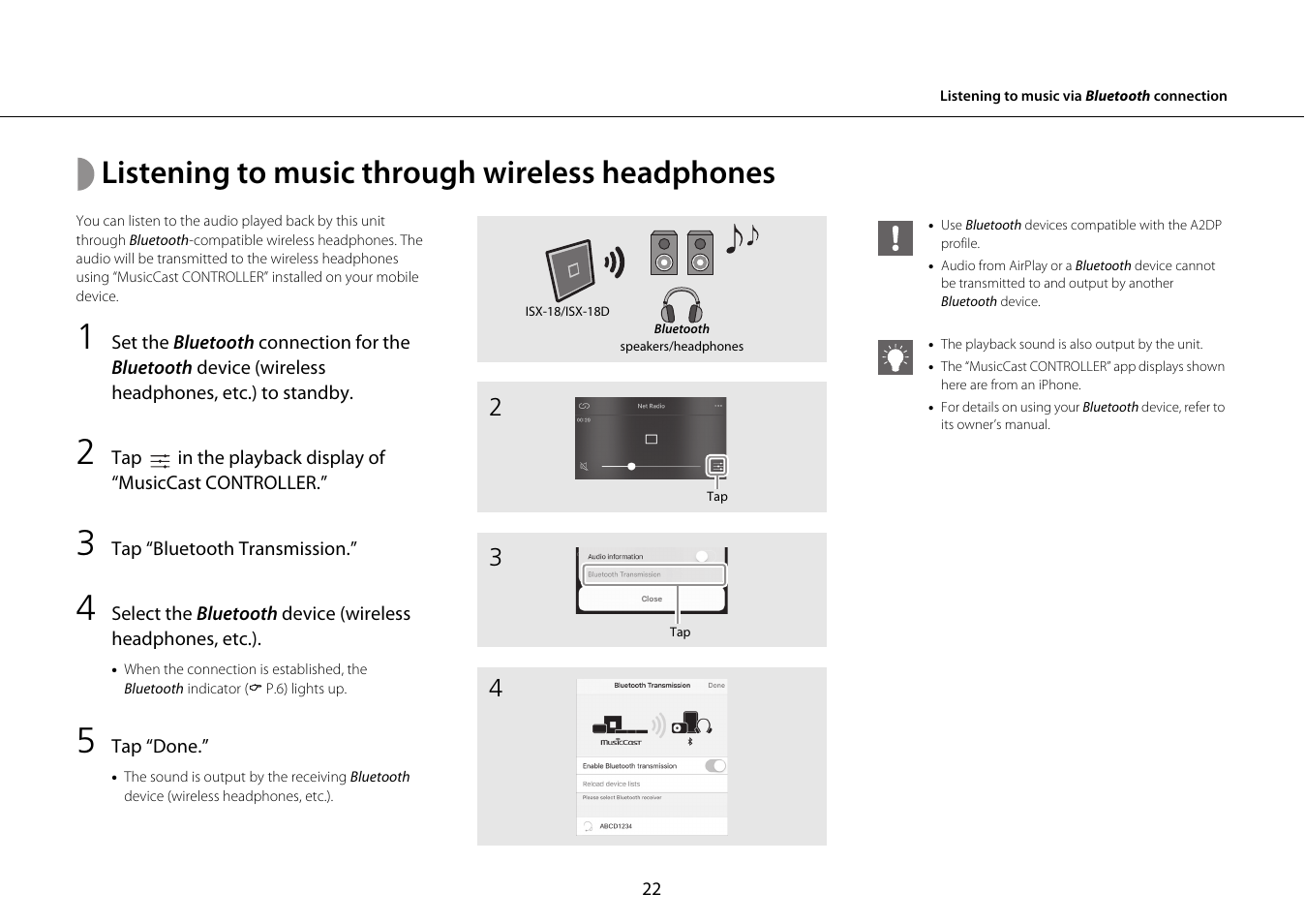 Listening to music through wireless headphones | Yamaha ISX-18 User Manual | Page 26 / 47