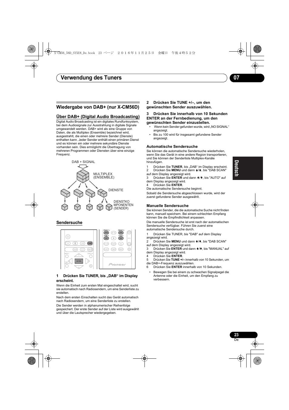 Verwendung des tuners 07, Wiedergabe von dab+ (nur x-cm56d) | Pioneer X-CM56 User Manual | Page 91 / 244