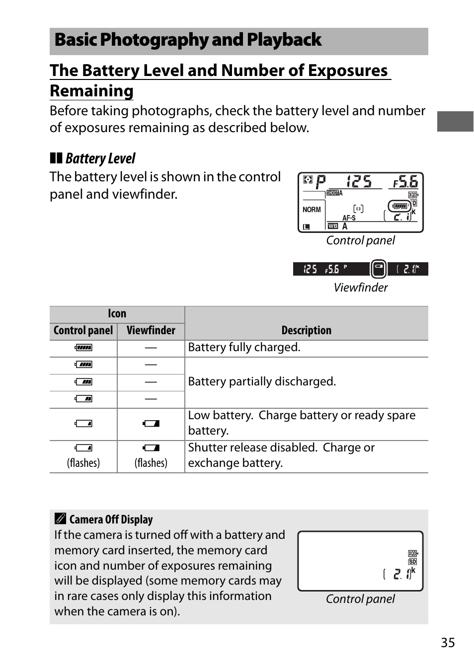 Basic photography and playback, Battery level | Nikon D500 User Manual | Page 61 / 432