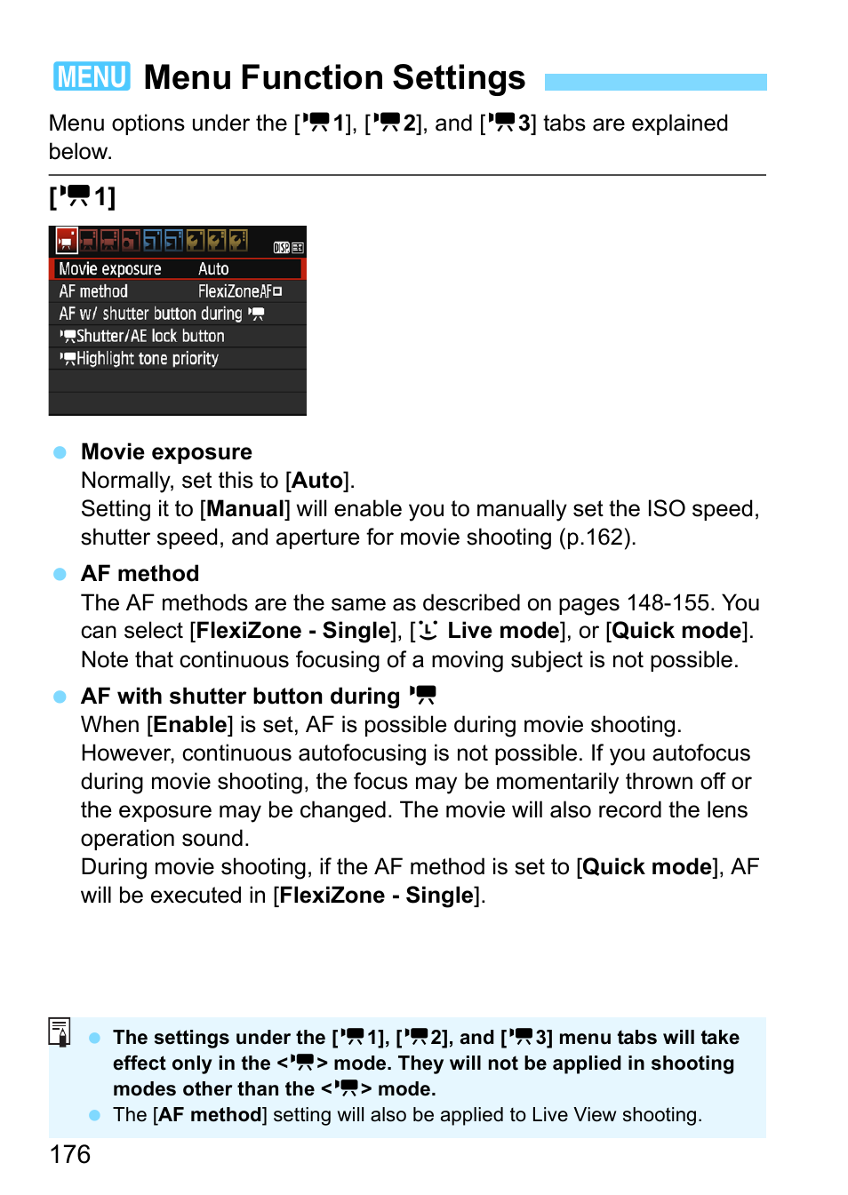 Menu function settings, 176), pressing the s, 3menu function settings | Canon EOS 1300D User Manual | Page 176 / 326
