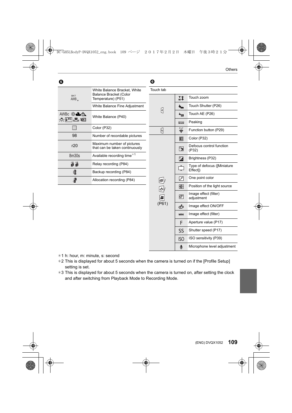 8m30s, Fss iso | Panasonic Lumix GH5 User Manual | Page 109 / 128