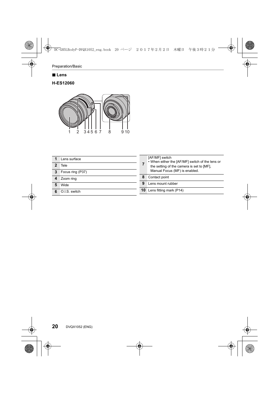 Panasonic Lumix GH5 User Manual | Page 20 / 128