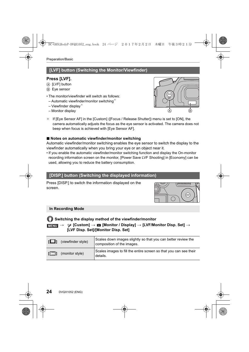Press [lvf | Panasonic Lumix GH5 User Manual | Page 24 / 128