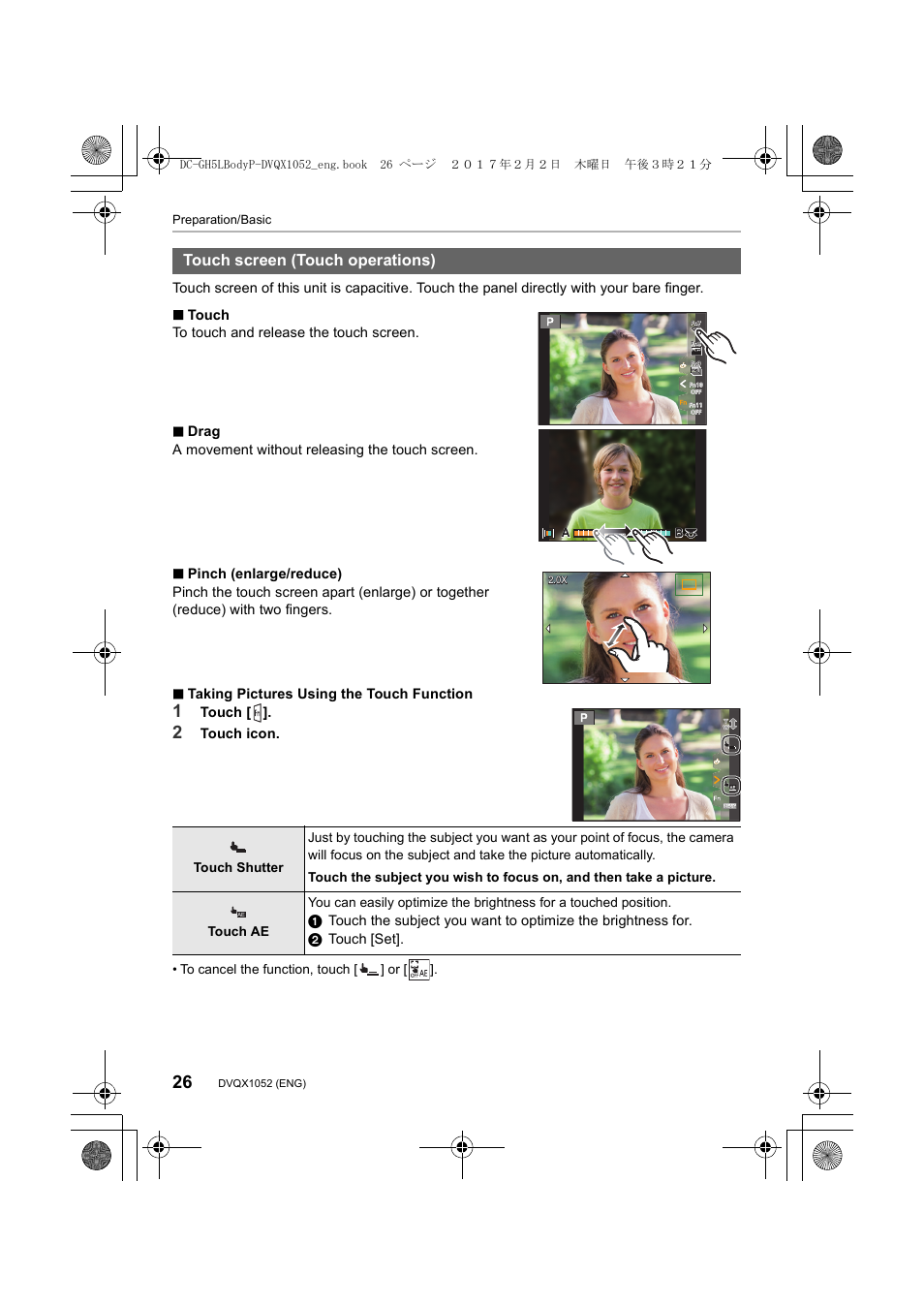 Touch screen (touch operations), Touch, Touch icon | Preparation/basic, Ab b b | Panasonic Lumix GH5 User Manual | Page 26 / 128