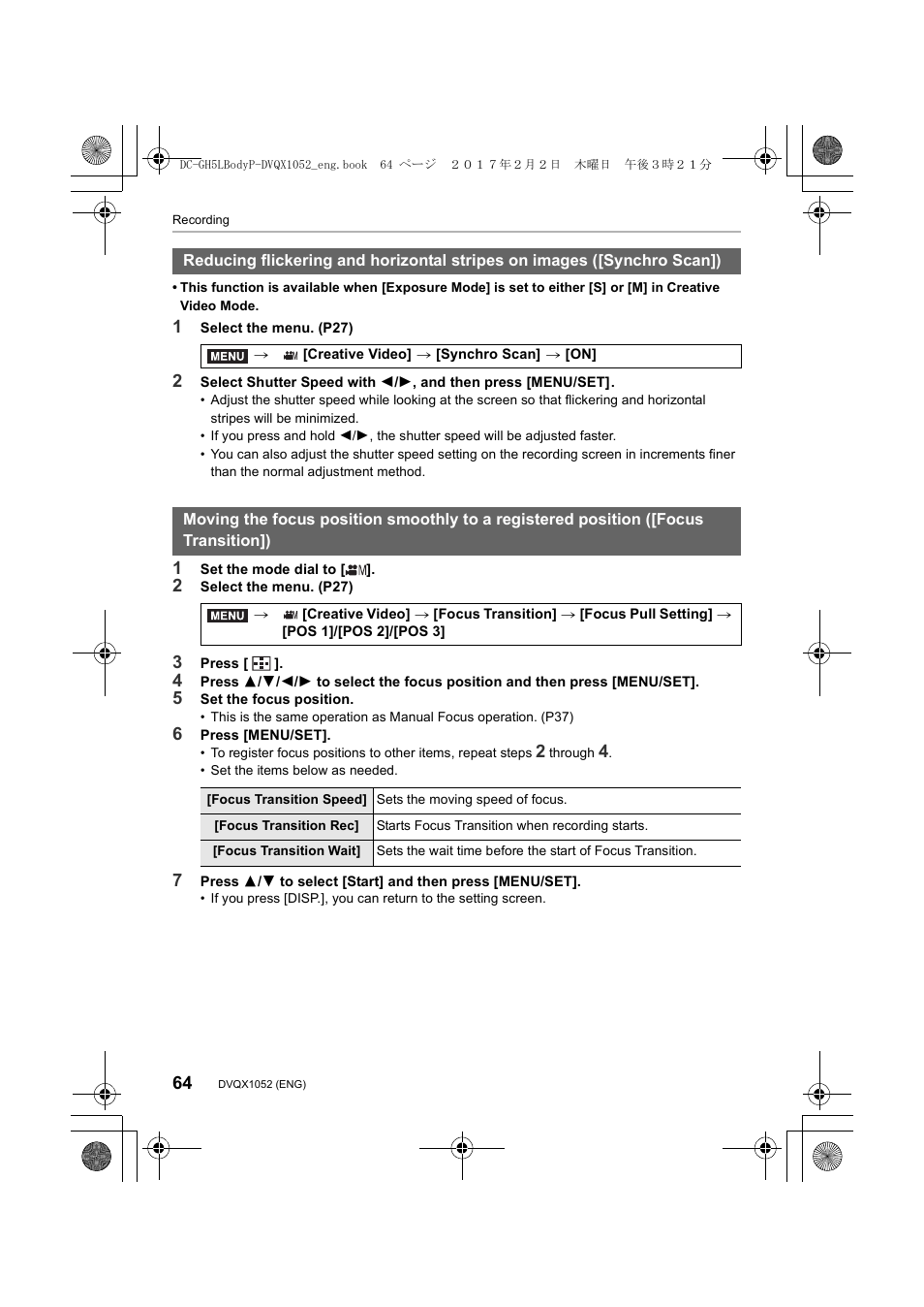 Panasonic Lumix GH5 User Manual | Page 64 / 128