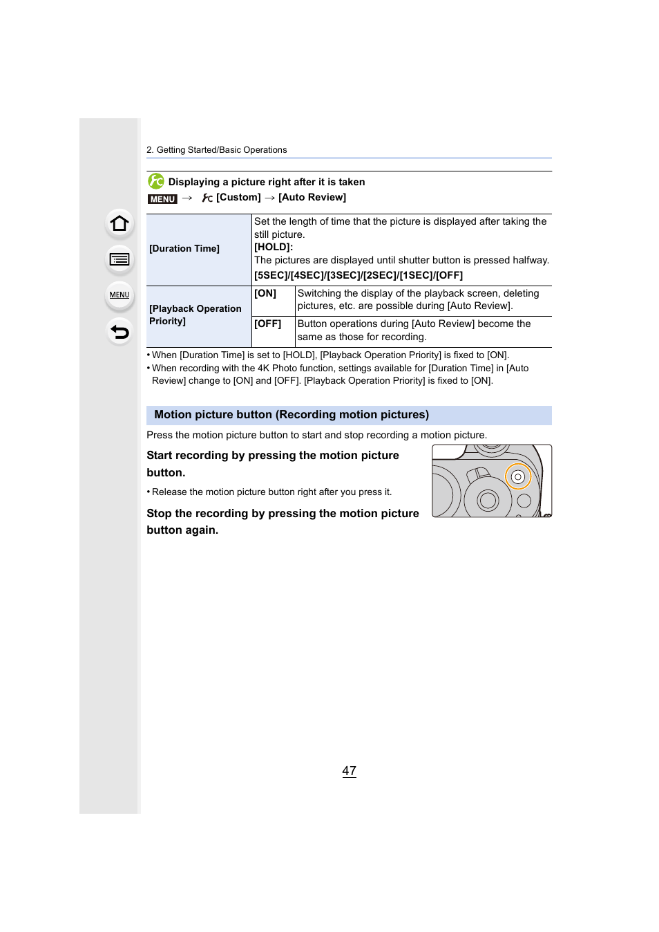 Motion picture button (recording motion pictures), P47) | Panasonic Lumix GX8 User Manual | Page 47 / 403