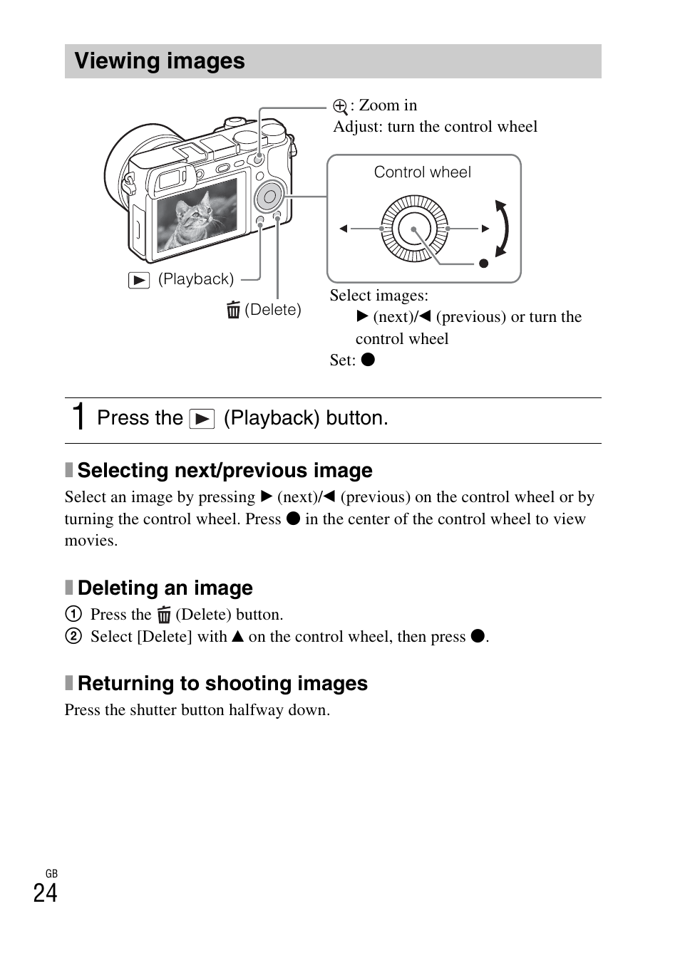 Viewing images, P. 24 | Sony Alpha 6300 User Manual | Page 24 / 48