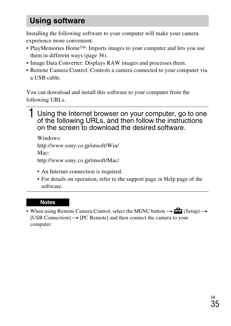 Using software, P. 35 | Sony Alpha 6300 User Manual | Page 35 / 48