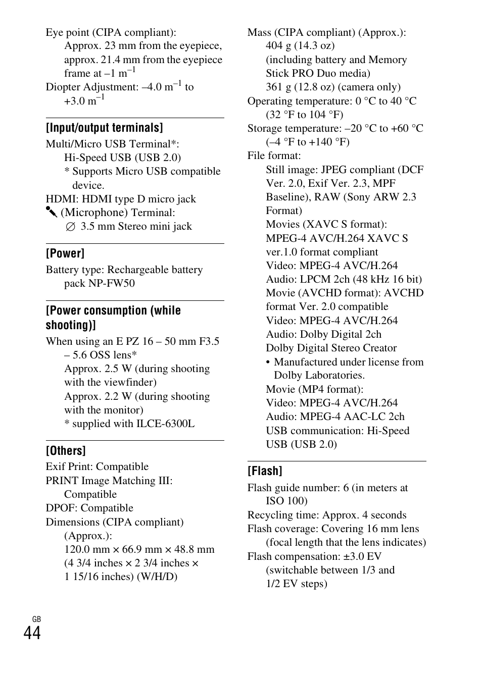 Sony Alpha 6300 User Manual | Page 44 / 48