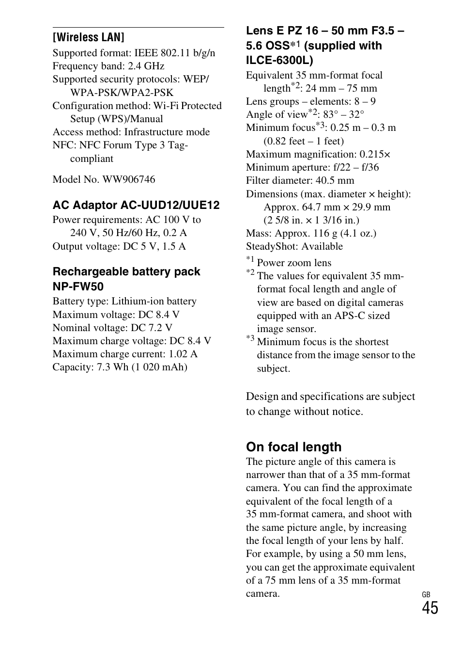 On focal length | Sony Alpha 6300 User Manual | Page 45 / 48