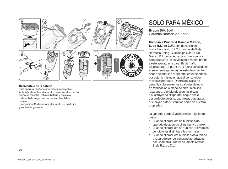 Sólo para méxico | Braun Silk-épil 9 SkinSpa  5377 User Manual | Page 19 / 20