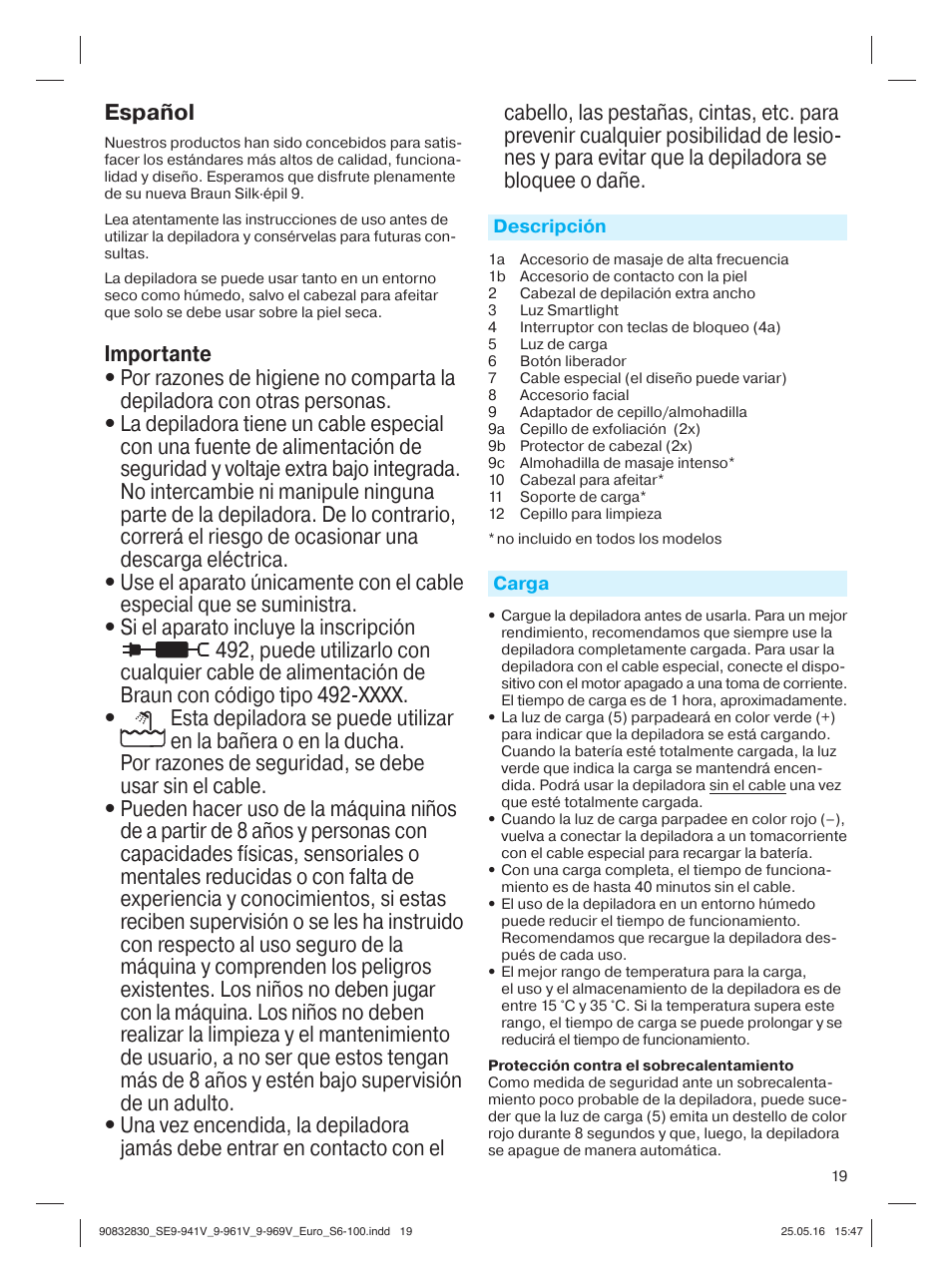 Español | Braun Silk-épil 9 SkinSpa  5377 User Manual | Page 18 / 97
