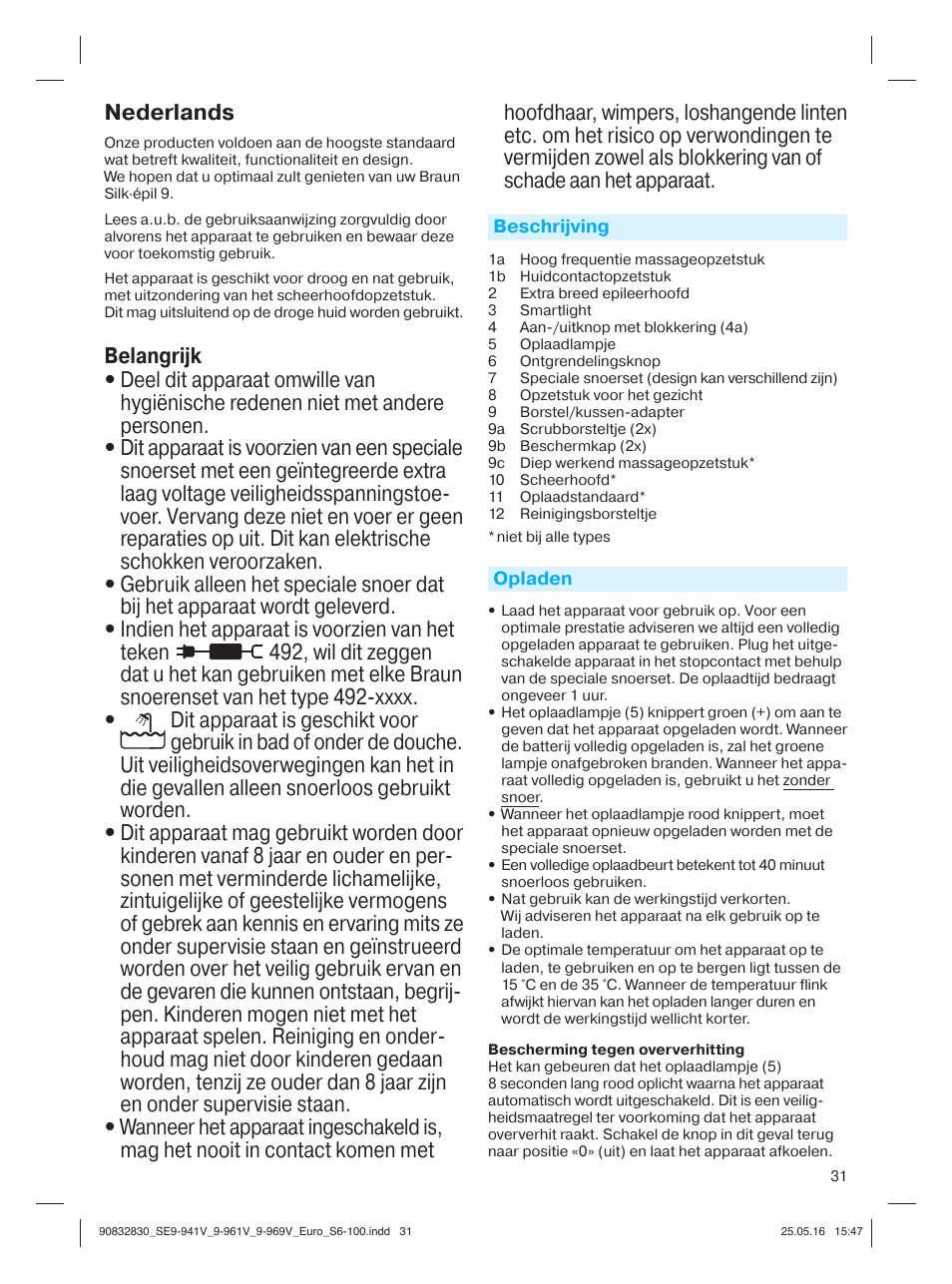 Nederlands | Braun Silk-épil 9 SkinSpa  5377 User Manual | Page 30 / 97