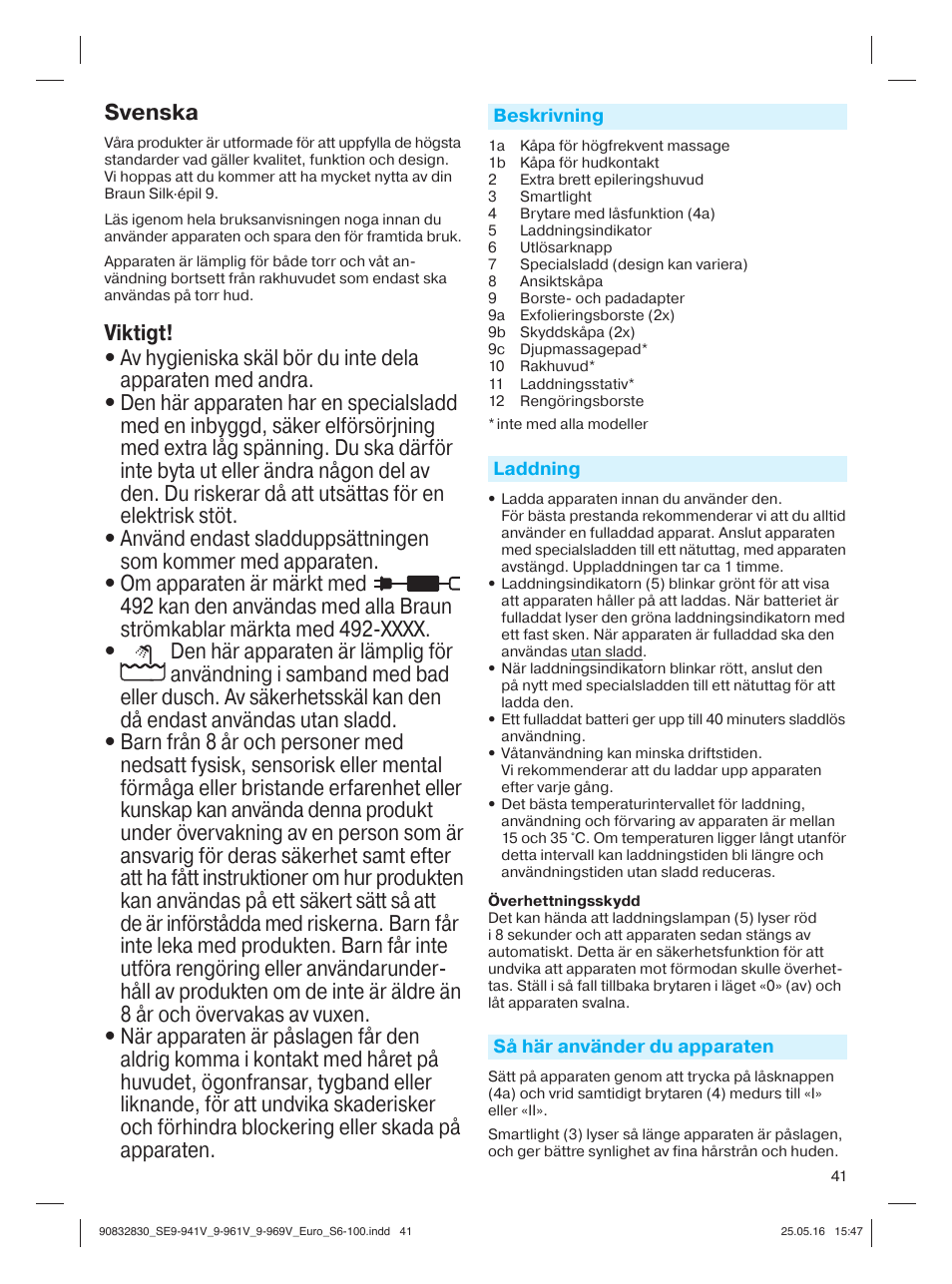 Svenska | Braun Silk-épil 9 SkinSpa  5377 User Manual | Page 40 / 97