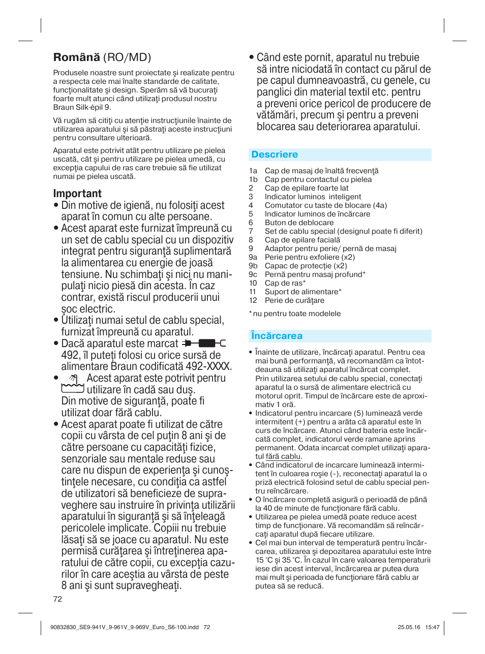 Română (ro/md) | Braun Silk-épil 9 SkinSpa  5377 User Manual | Page 71 / 97