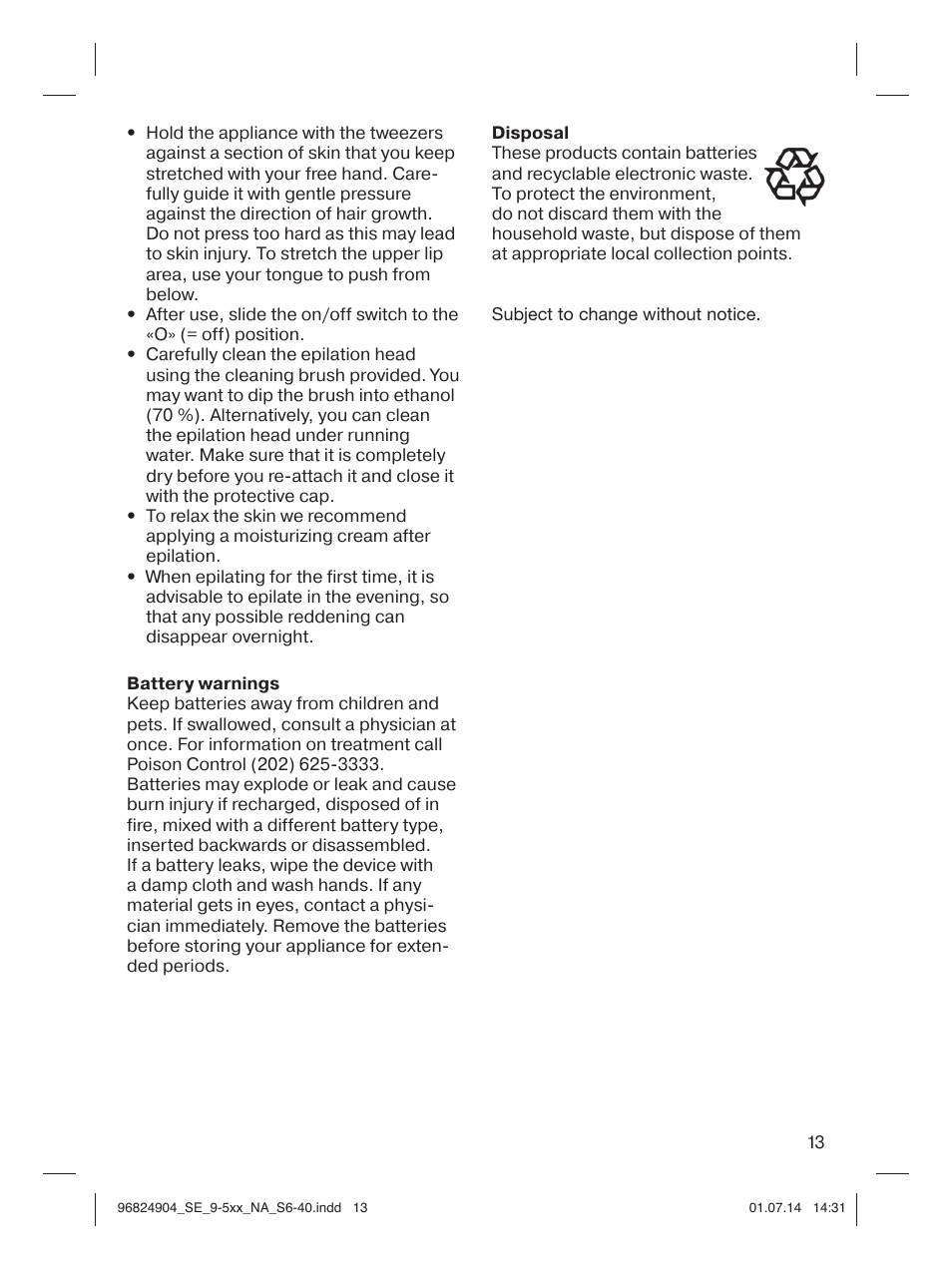 Braun Silk-épil 9 SkinSpa  5377 User Manual | Page 13 / 38