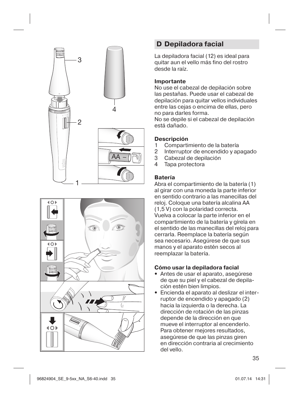 D depiladora facial | Braun Silk-épil 9 SkinSpa  5377 User Manual | Page 35 / 38