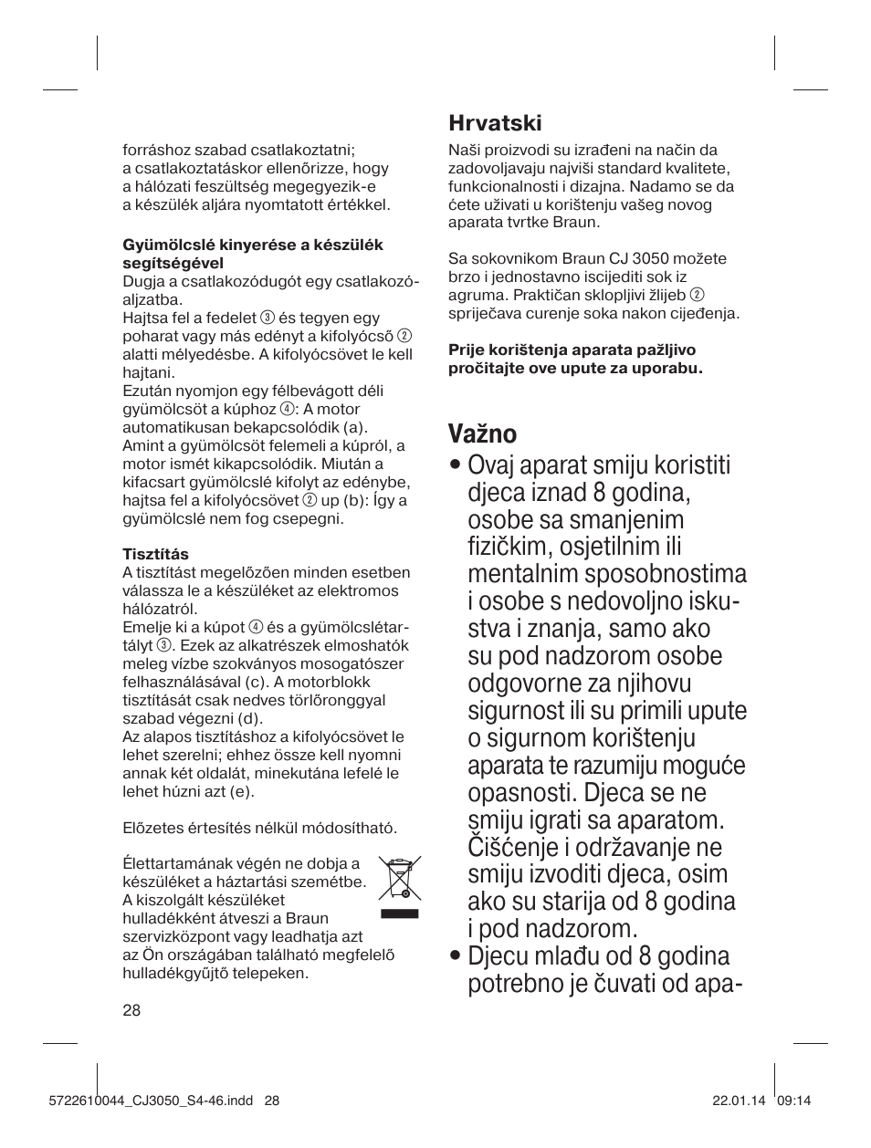 Hrvatski | Braun CJ 3050 User Manual | Page 28 / 46