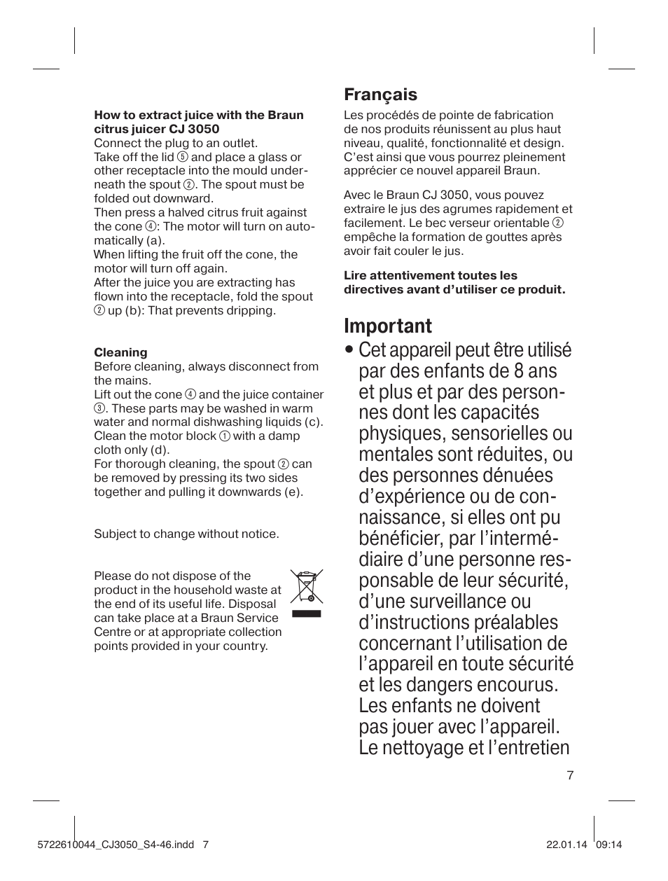 Français | Braun CJ 3050 User Manual | Page 7 / 46