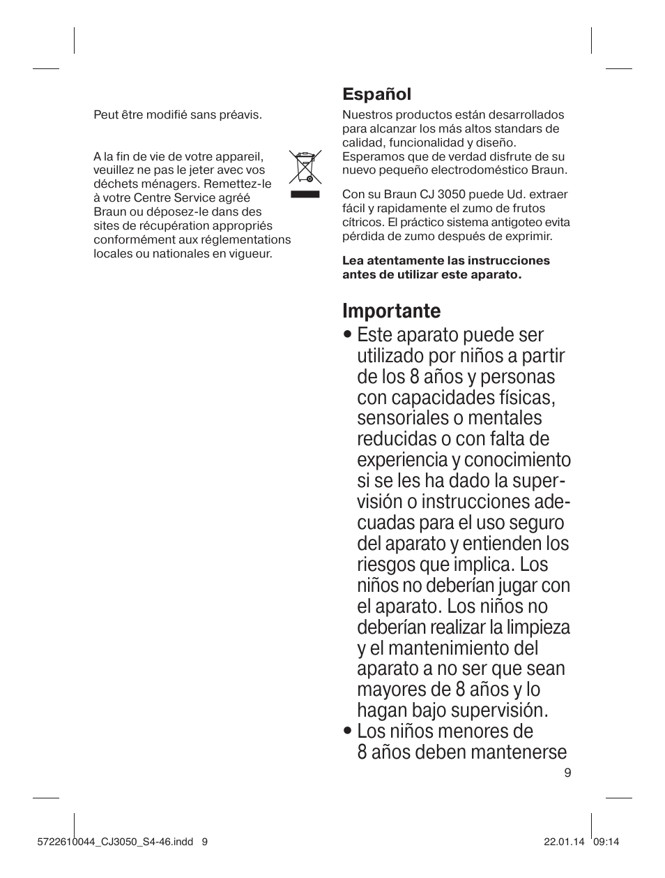 Español | Braun CJ 3050 User Manual | Page 9 / 46