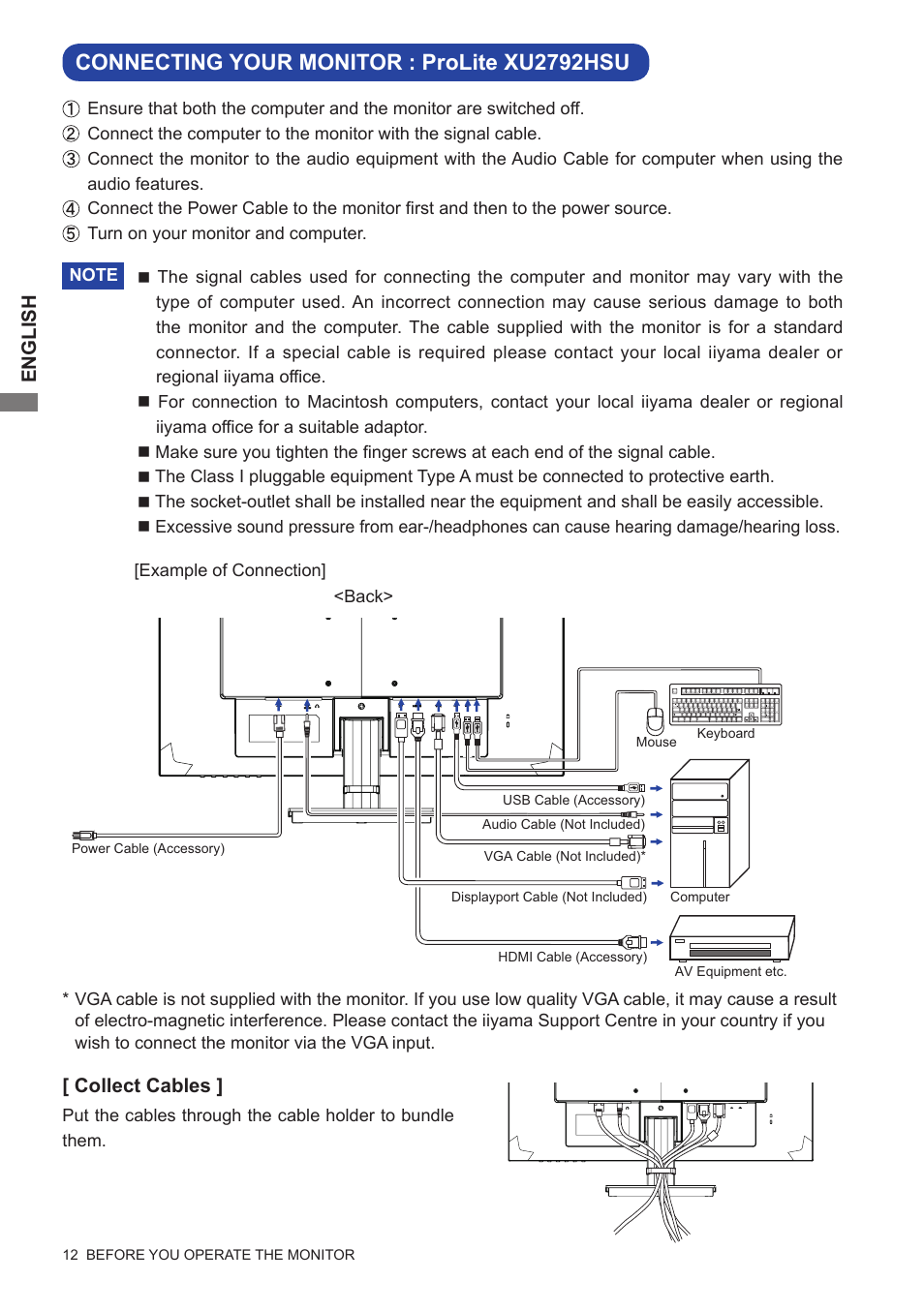 Connecting your monitor : prolite xu2792hsu | Iiyama xub2792hsu User Manual | Page 17 / 40