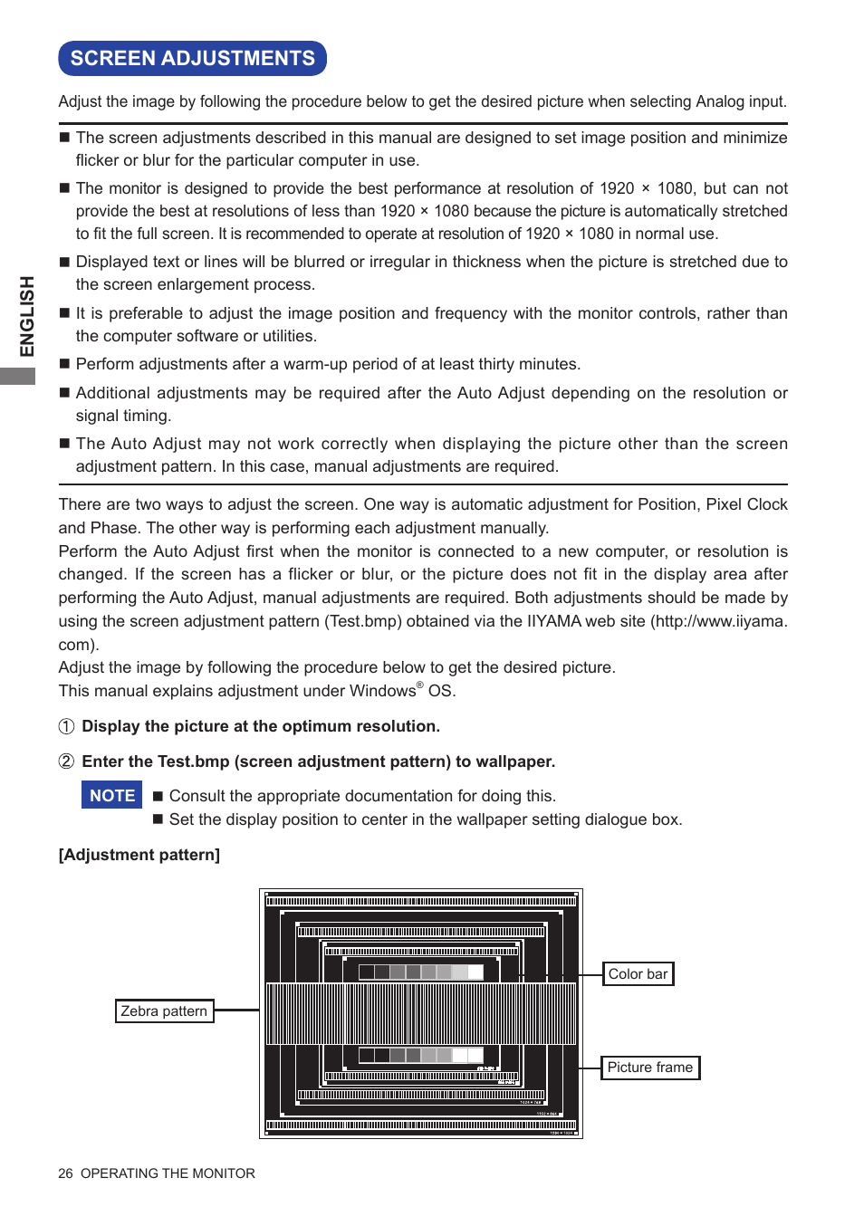 Screen adjustments | Iiyama xub2792hsu User Manual | Page 31 / 40