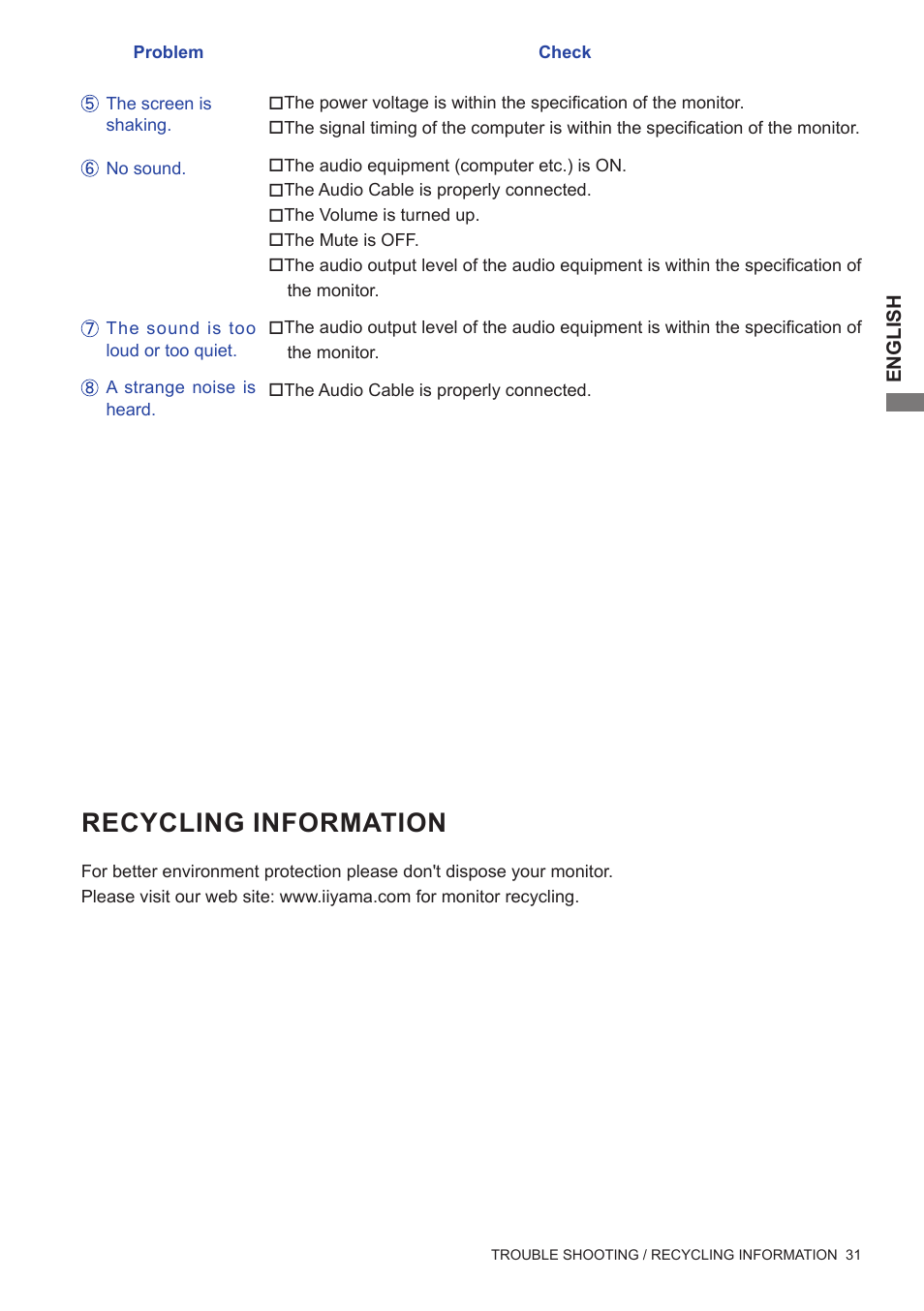 Recycling information | Iiyama xub2792hsu User Manual | Page 36 / 40