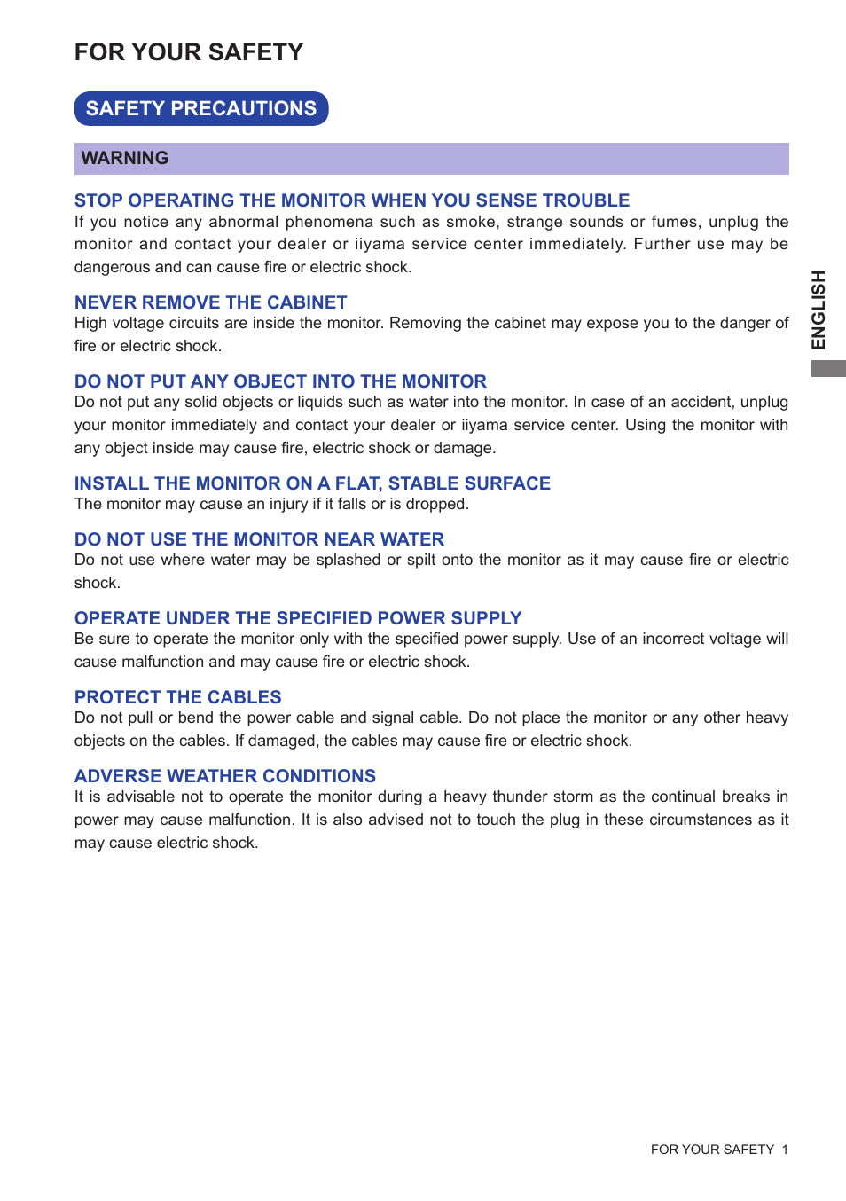 For your safety | Iiyama xub2792hsu User Manual | Page 6 / 40