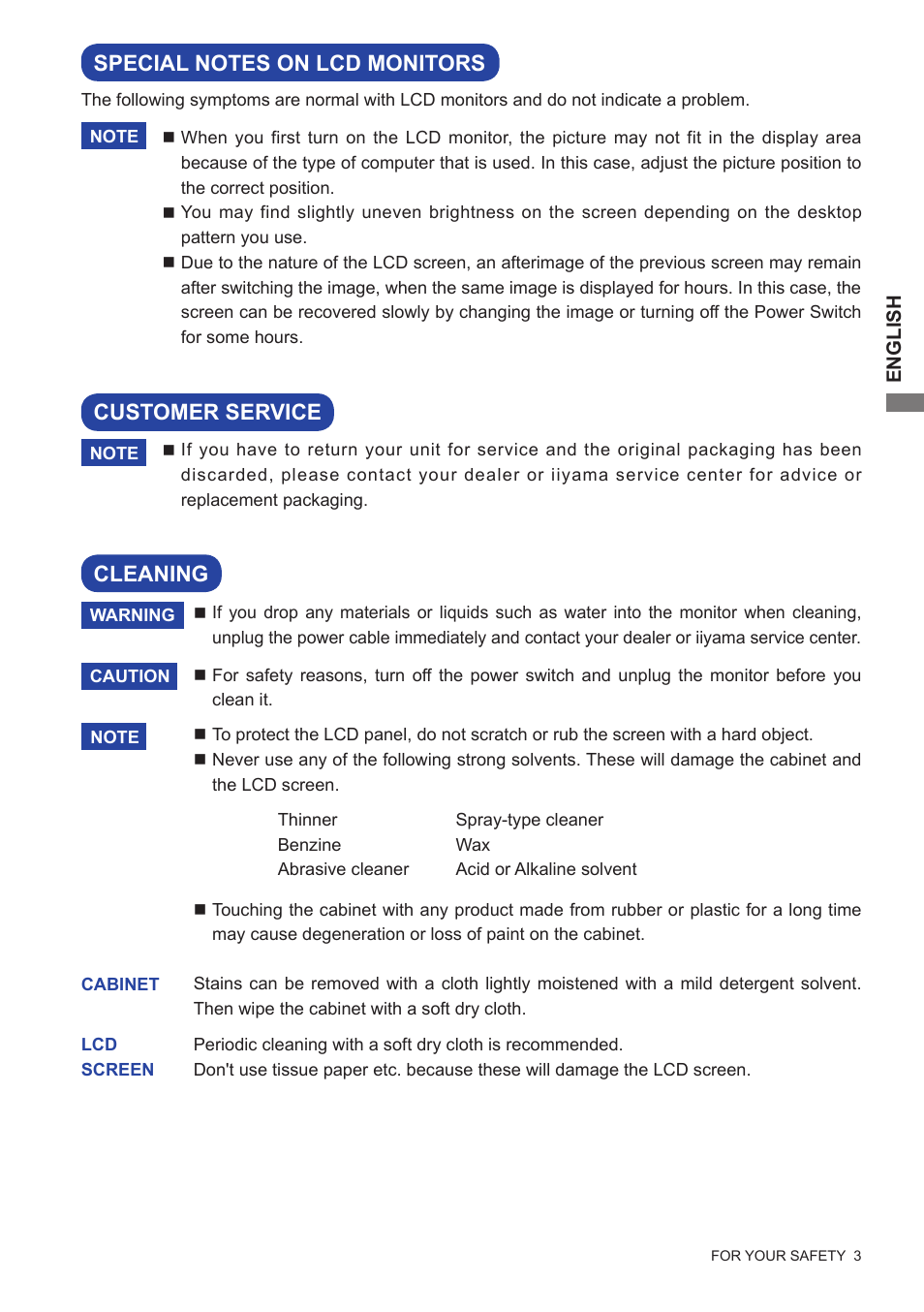 Customer service cleaning | Iiyama xub2792hsu User Manual | Page 8 / 40