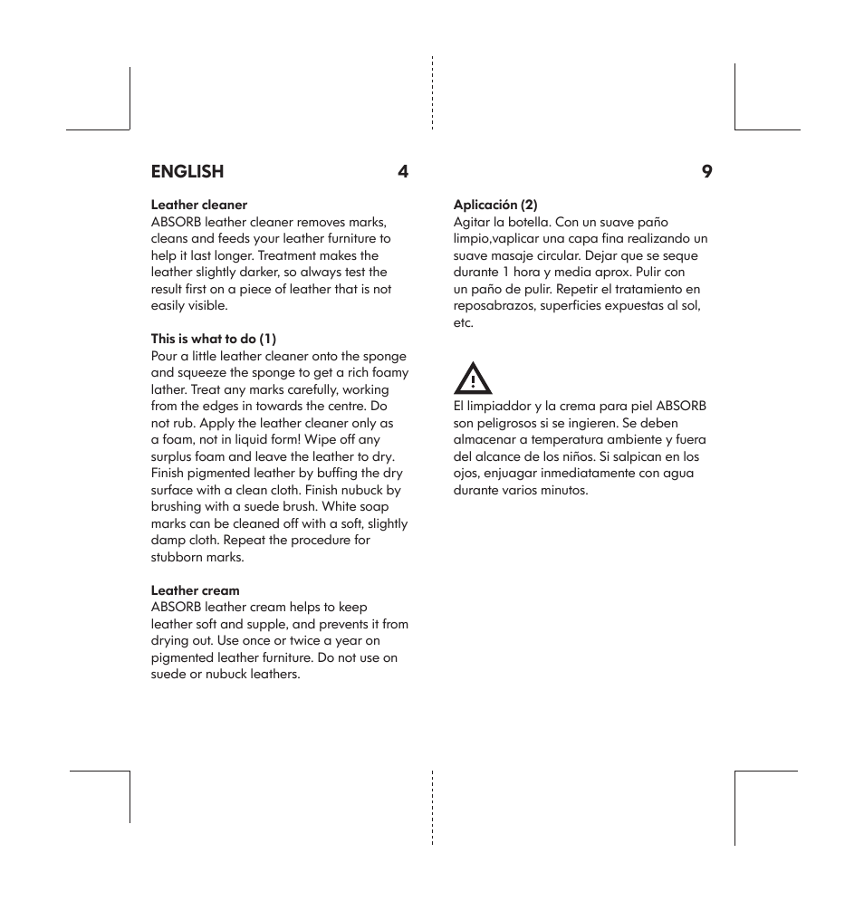 English 4 9 | IKEA ABSORB LEATHER CARE CLEANER User Manual | Page 4 / 6