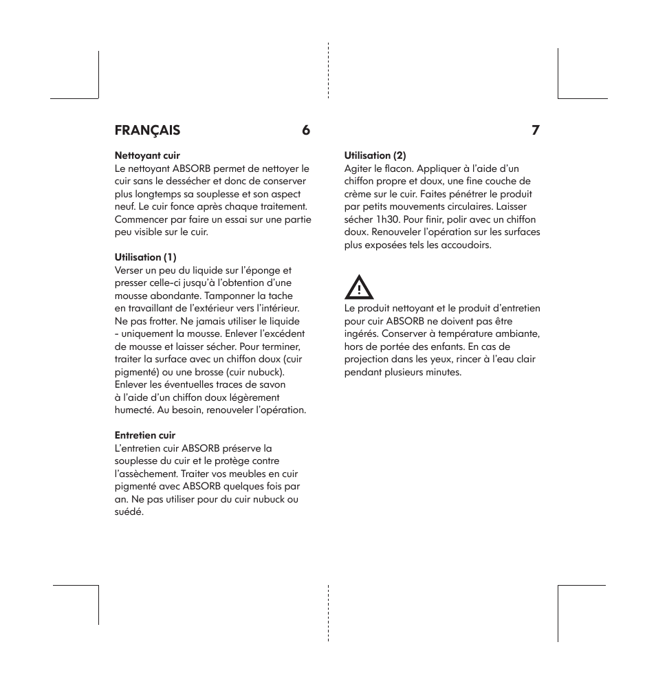 Français 6 7 | IKEA ABSORB LEATHER CARE CLEANER User Manual | Page 6 / 6