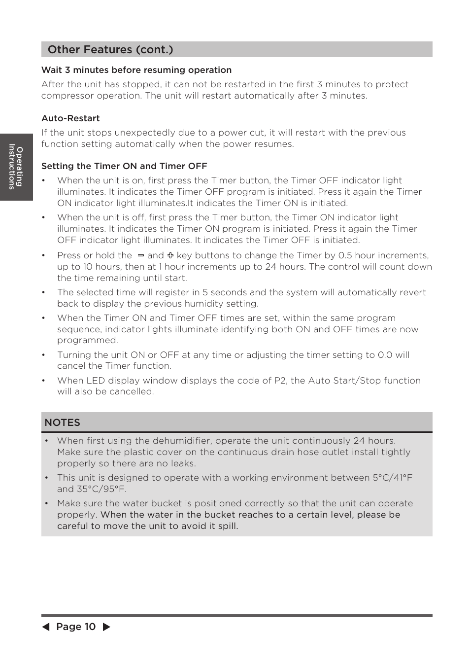 Other features (cont.) | MIDEA Dehumidifier MDP User Manual | Page 10 / 20