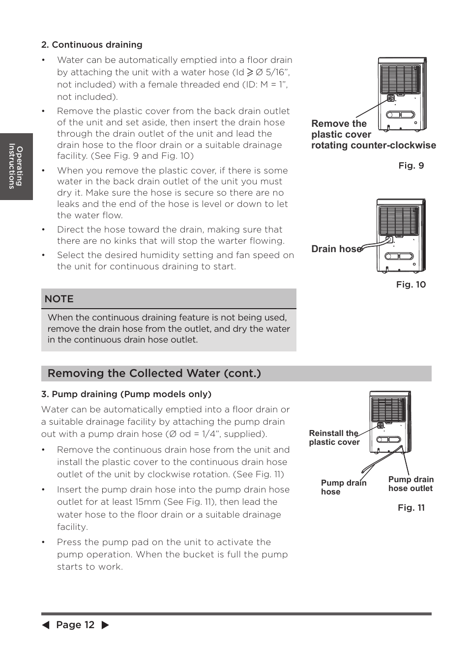 Removing the collected water (cont.) | MIDEA Dehumidifier MDP User Manual | Page 12 / 20