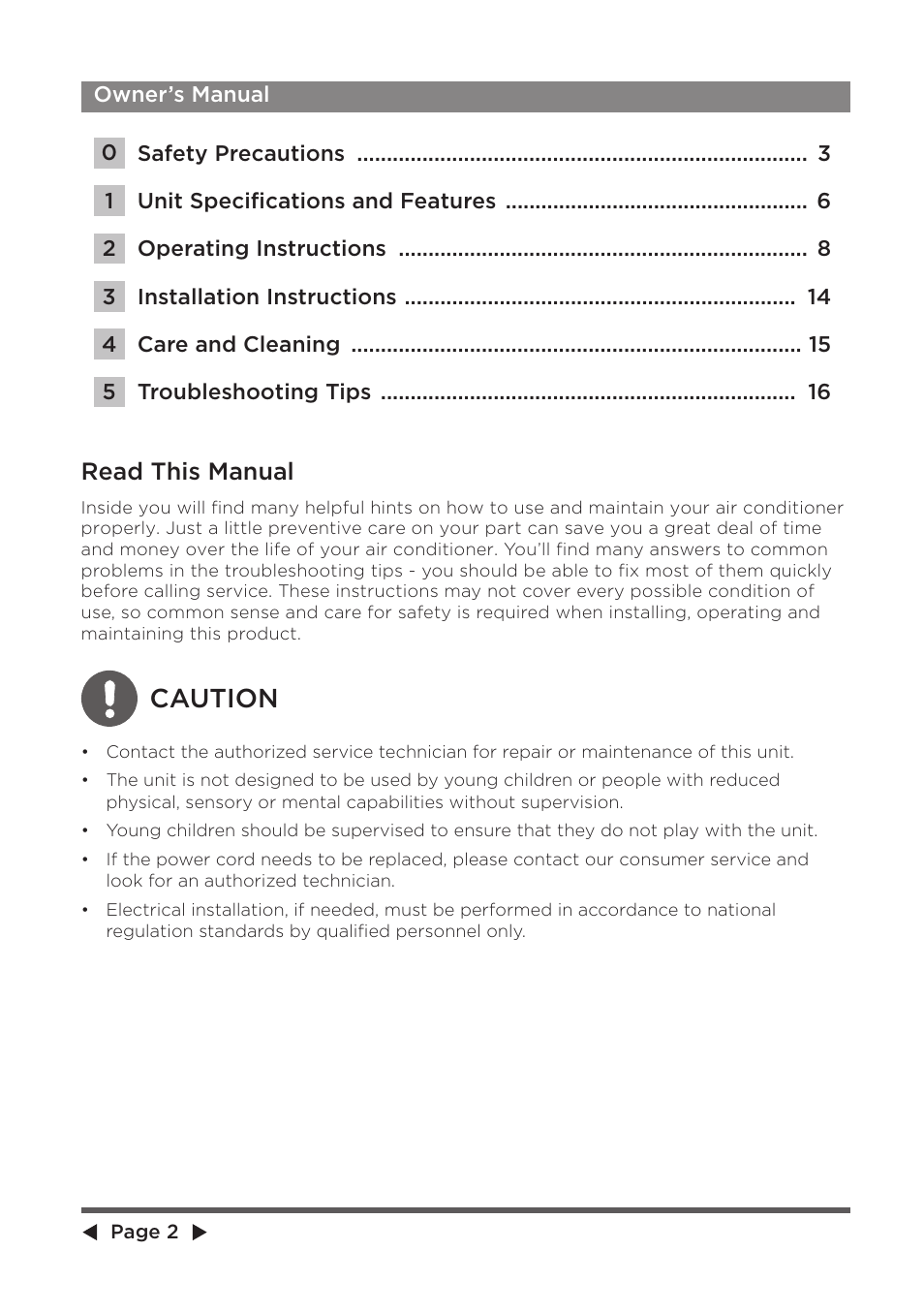 Caution, Read this manual | MIDEA Dehumidifier MDP User Manual | Page 2 / 20