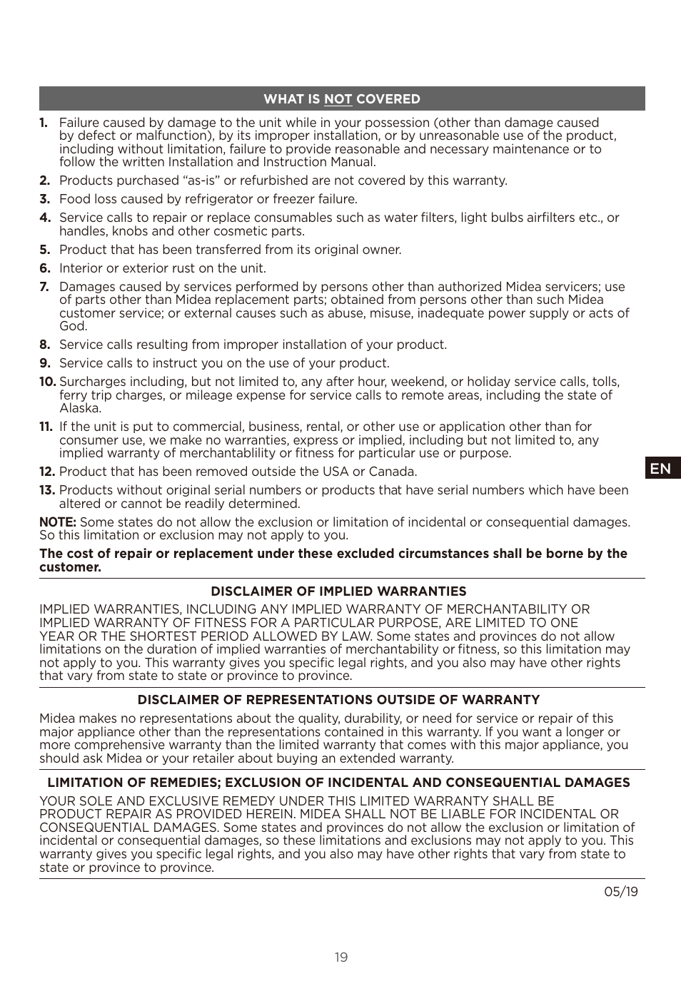 MIDEA 18 cu. ft. French Door User Manual | Page 19 / 56