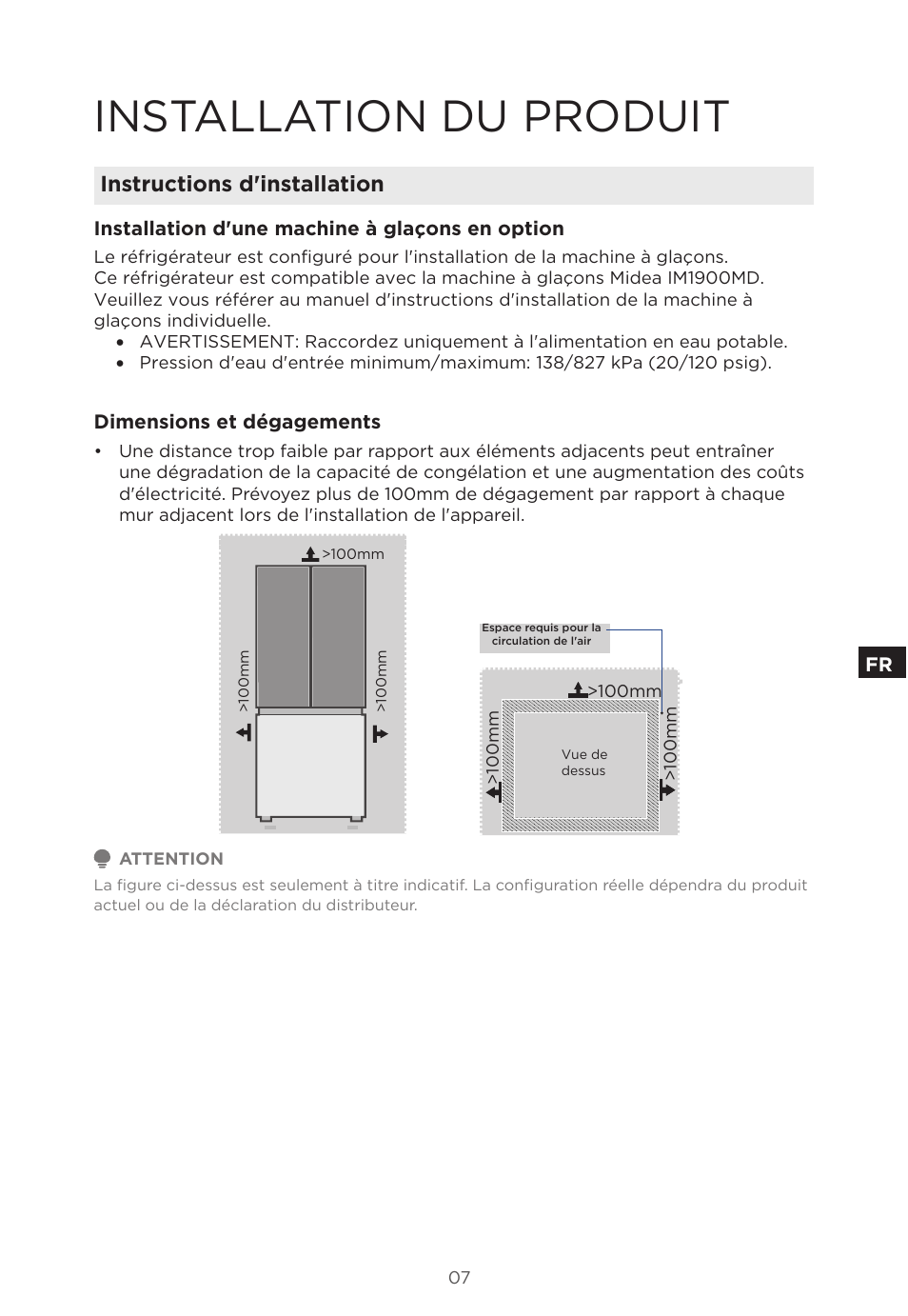 Installation du produit, Instructions d'installation | MIDEA 18 cu. ft. French Door User Manual | Page 25 / 56