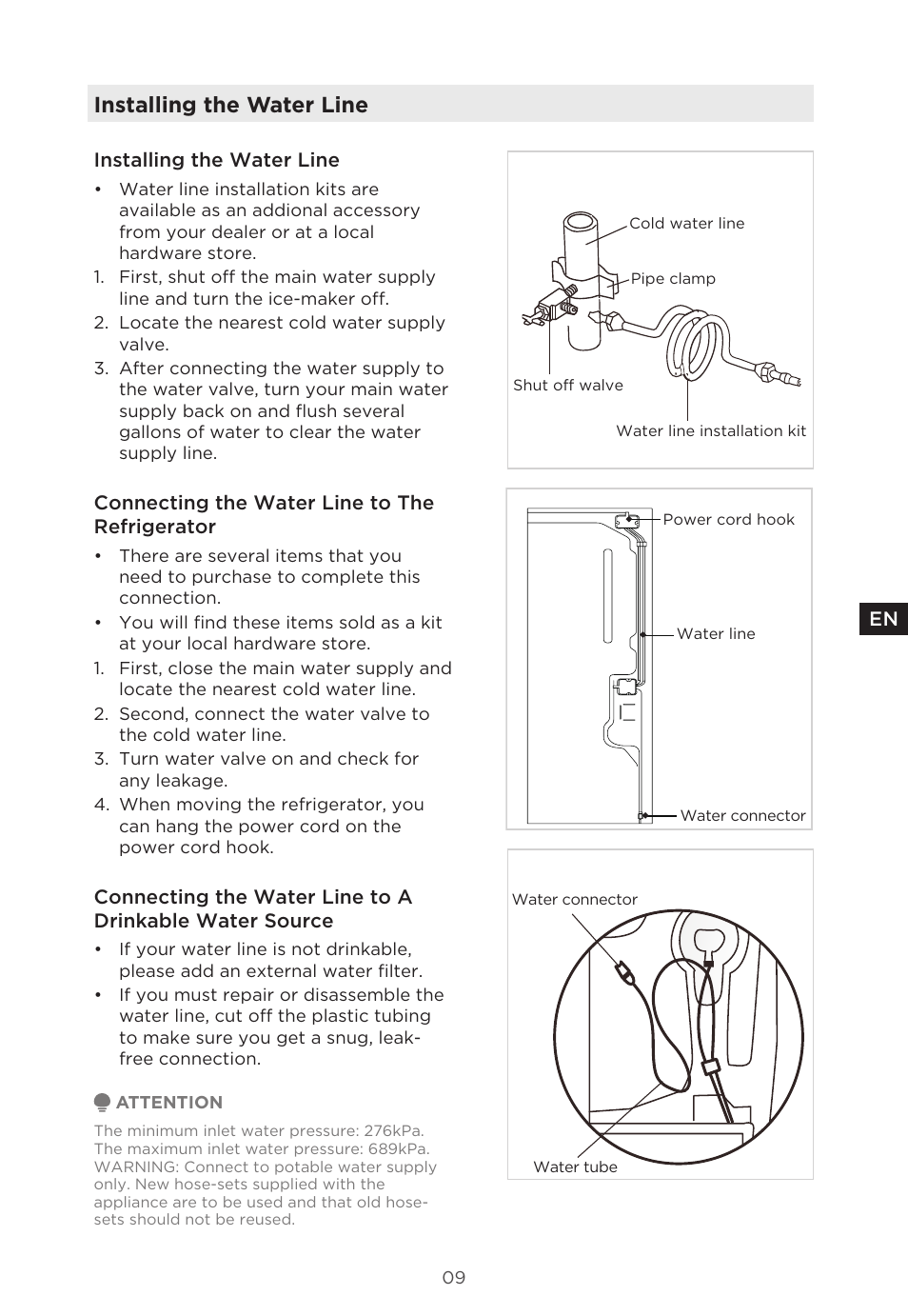Installing the water line | MIDEA 29.3 cu. ft. French Door Bottom Freezer User Manual | Page 9 / 88