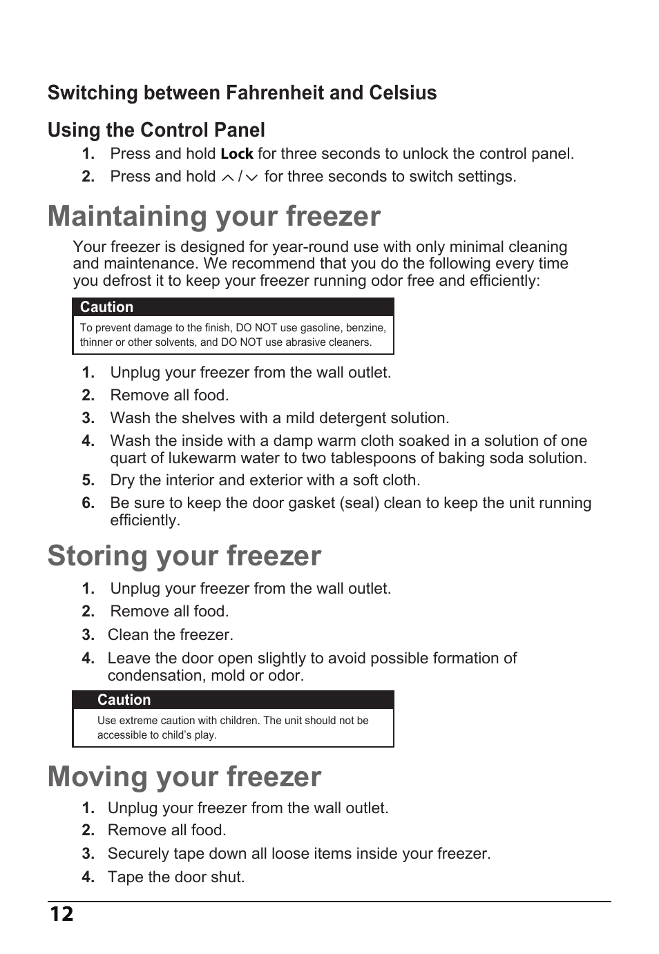 Maintaining your freezer, Storing your freezer, Moving your freezer | MIDEA 14 Cu. Ft. Convertible User Manual | Page 12 / 19
