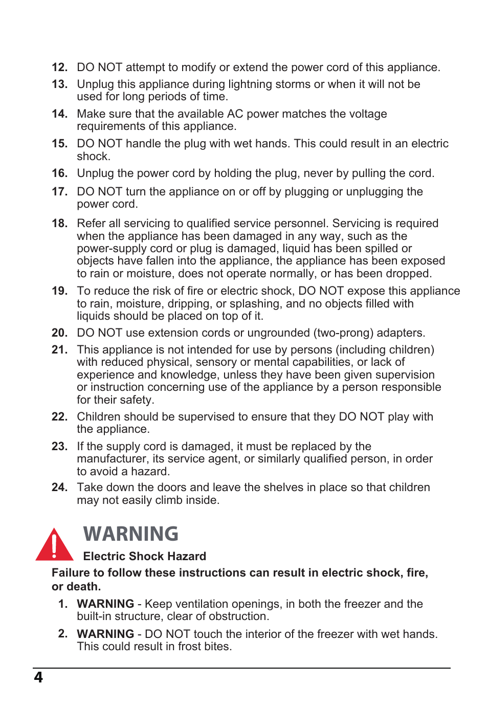 Warning | MIDEA 14 Cu. Ft. Convertible User Manual | Page 4 / 19