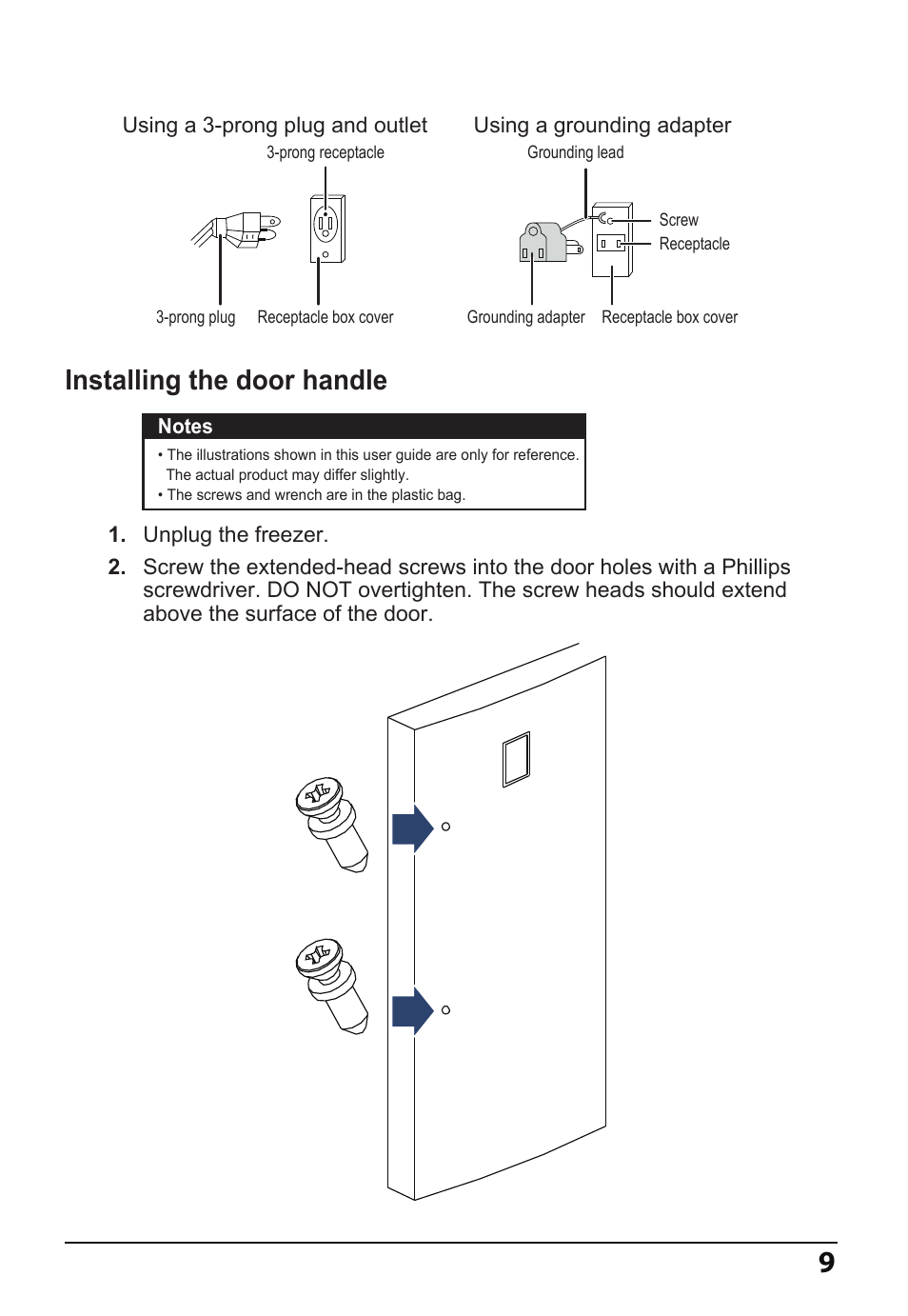 Installing the door handle | MIDEA 14 Cu. Ft. Convertible User Manual | Page 9 / 19