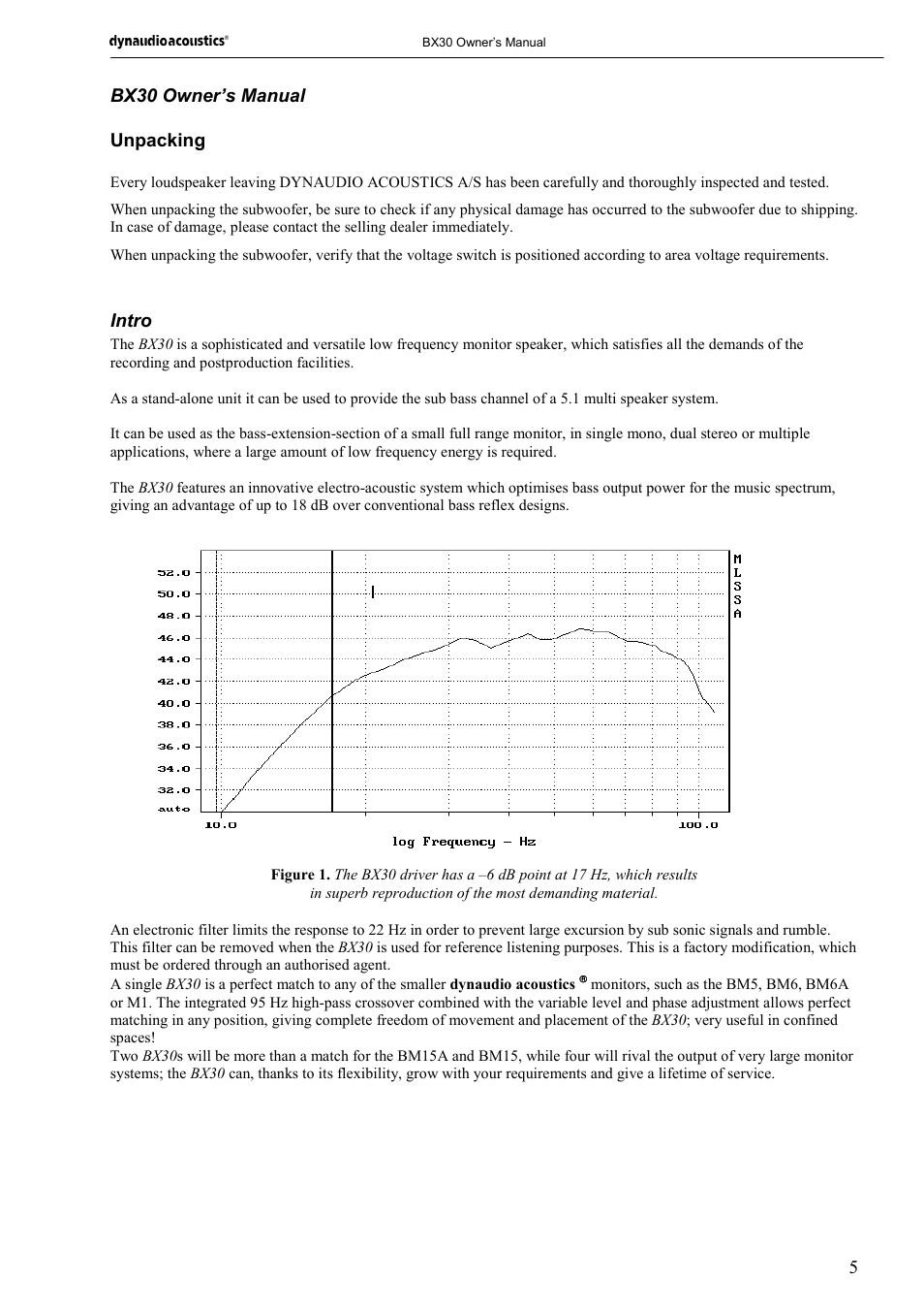 5bx30 owner’s manual unpacking, Intro | Dynaudio BX30 User Manual | Page 5 / 15