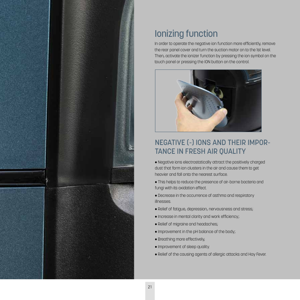 Ionizing function | İhlas Aura Roboclean User Manual | Page 21 / 28