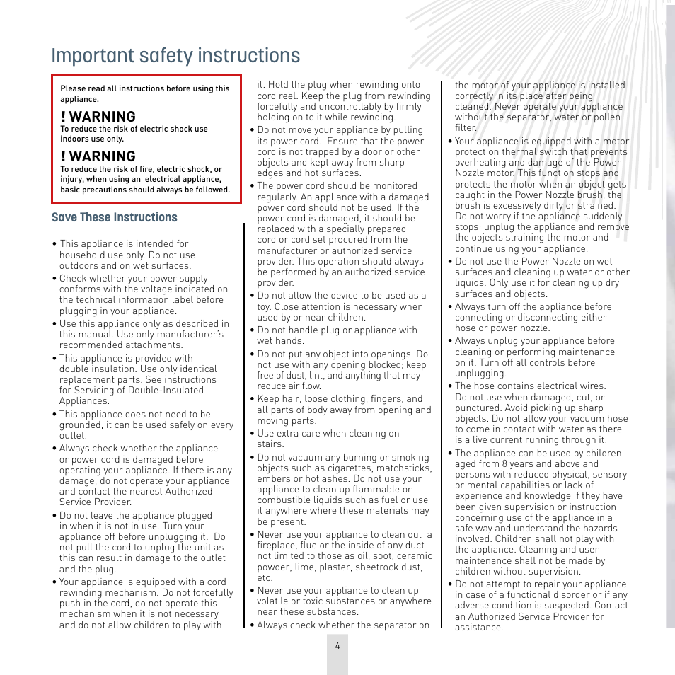 Important safety instructions, Warning | İhlas Aura Roboclean User Manual | Page 4 / 28