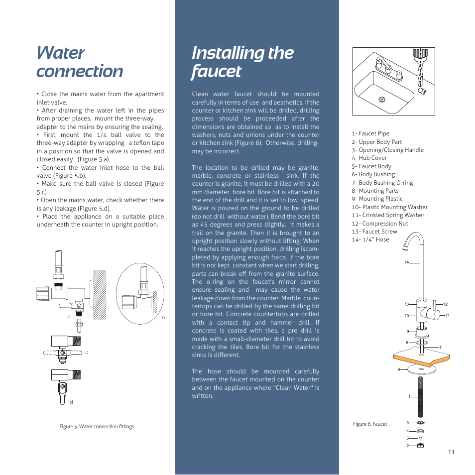 Water connection installing the faucet | İhlas Aura Cebilon Unique User Manual | Page 11 / 24